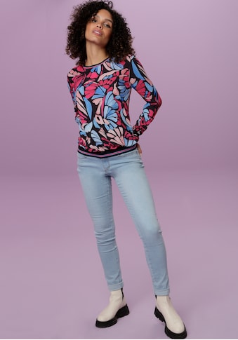 Aniston SELECTED Shirtbluse, mit farbenfrohem Druck und gestreiften Bündchen kaufen