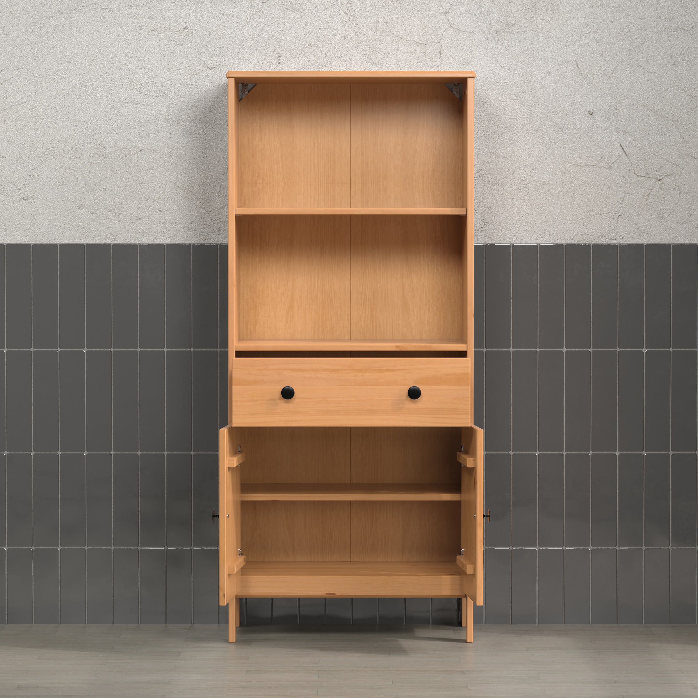 welltime Midischrank »Kall«, (1 St.), Breites Badregal aus Kiefer-Massivholz - Weiss oder Braun lackiert