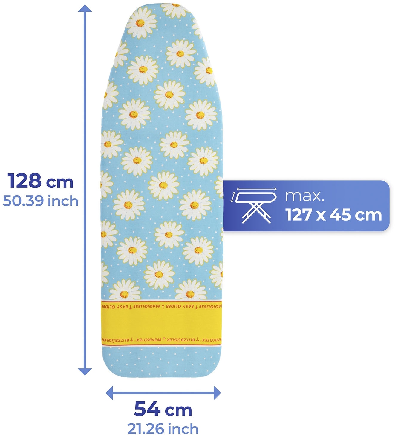 Maximex Bügelbrettbezug »Modell Margie«, Bügeltischbezug mit Blitzbüglerzone, gepolstert, 128 x 54 cm