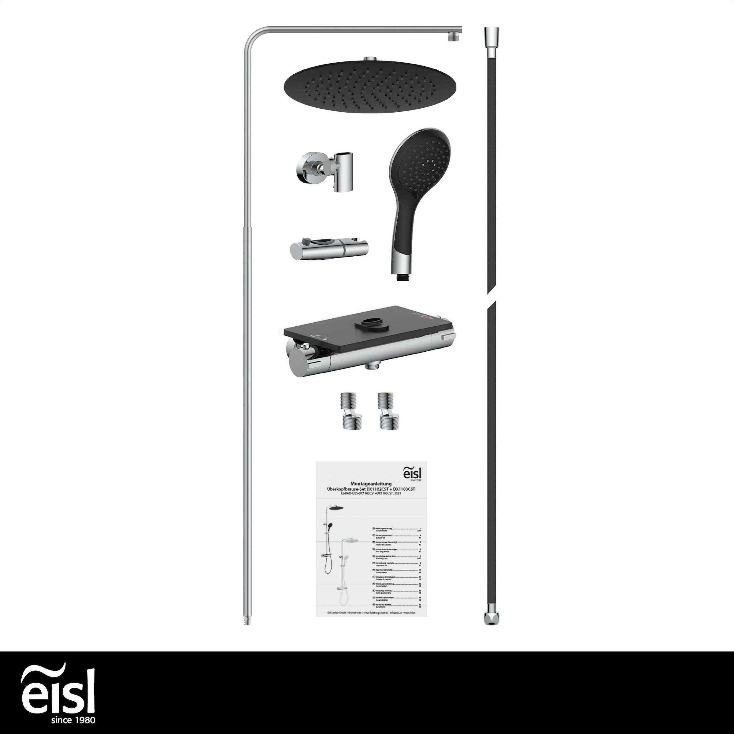 Eisl Brausegarnitur »Grande Vita«, Duschsystem mit Thermostat und Ablage, Regendusche mit Wandhalterung