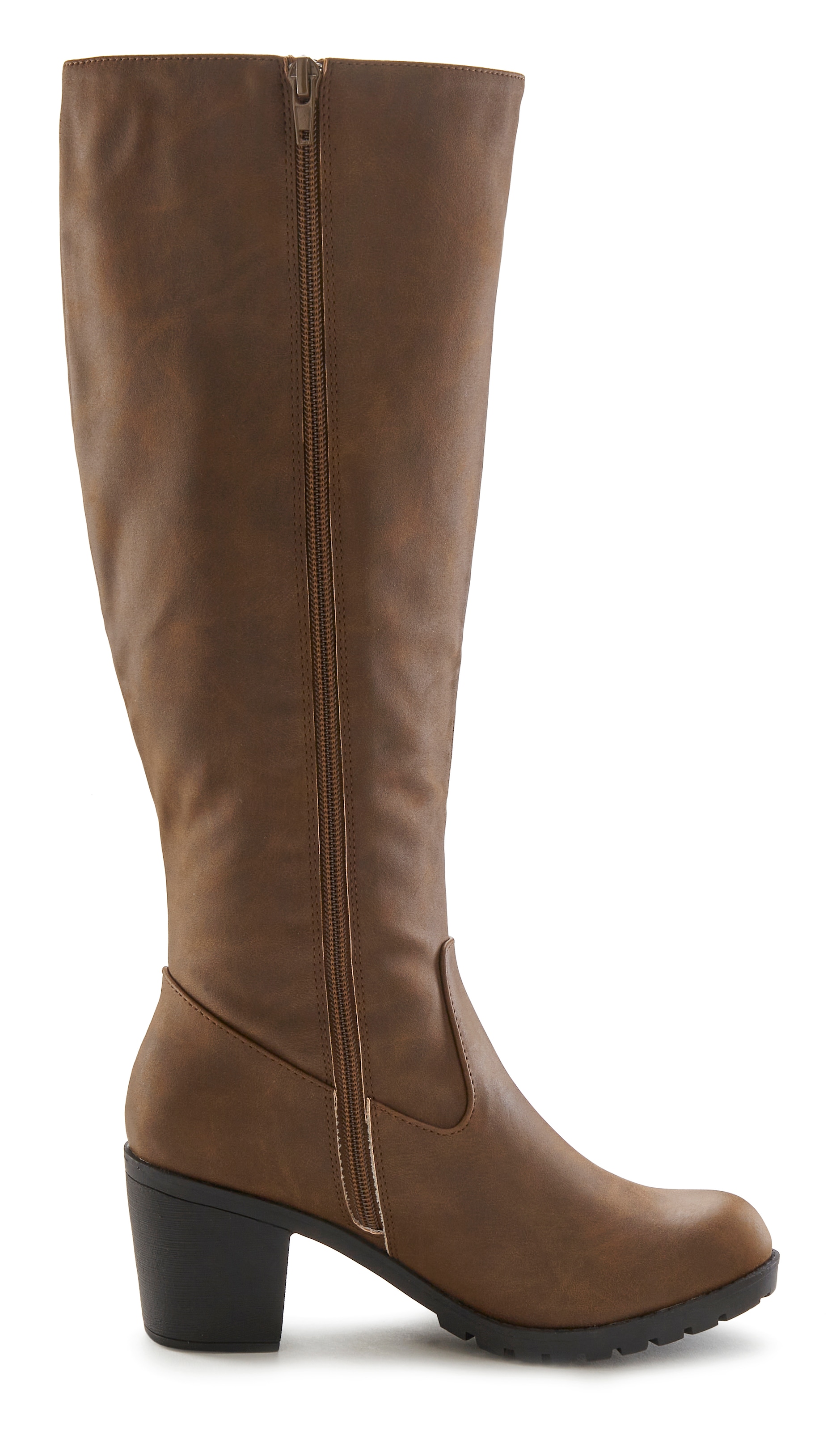 LASCANA Weitschaftstiefel, Stiefel, Stiefelette, langer Stiefel, Blockabsatz, Cowboy Stil VEGAN