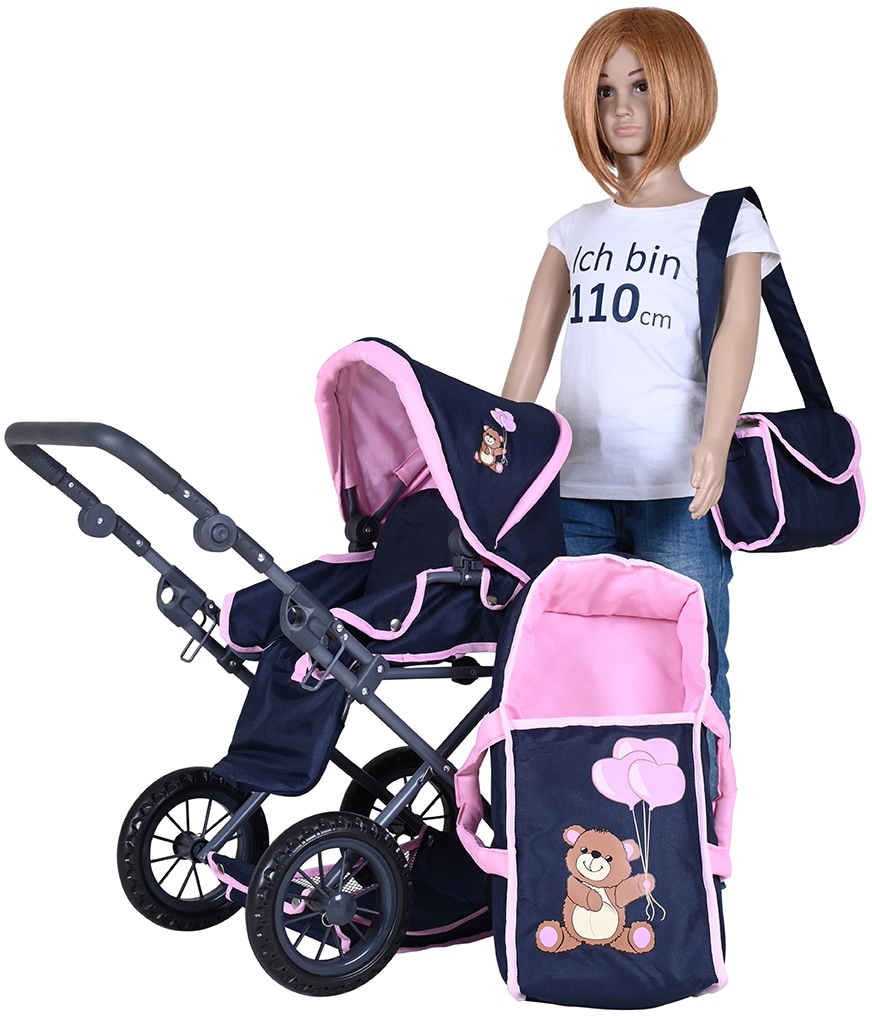 Knorrtoys® Kombi-Puppenwagen »Ruby - Navy Pink Baer«, mit Wickeltasche