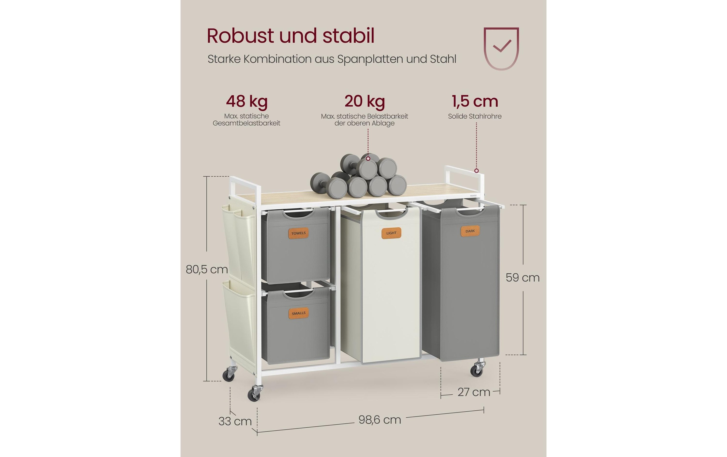 VASAGLE Wäschekorb »mit 4 Körben 150 l«