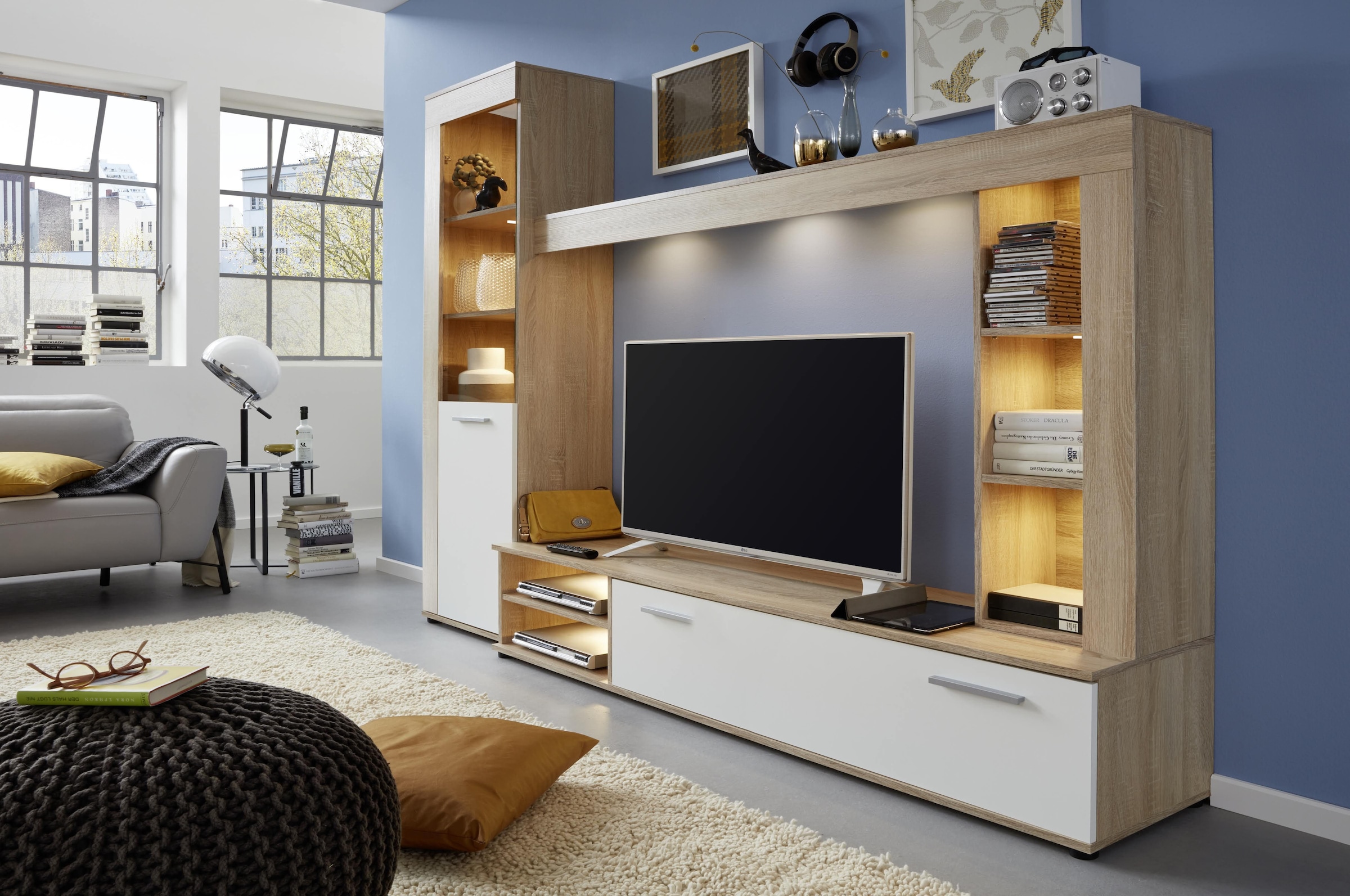 INOSIGN Wohnwand »Laholm«, (Set, 4 St.), Anbauwand für Fernseher bis 65 Zoll - Masse (B/T/H) 240/41/185 cm