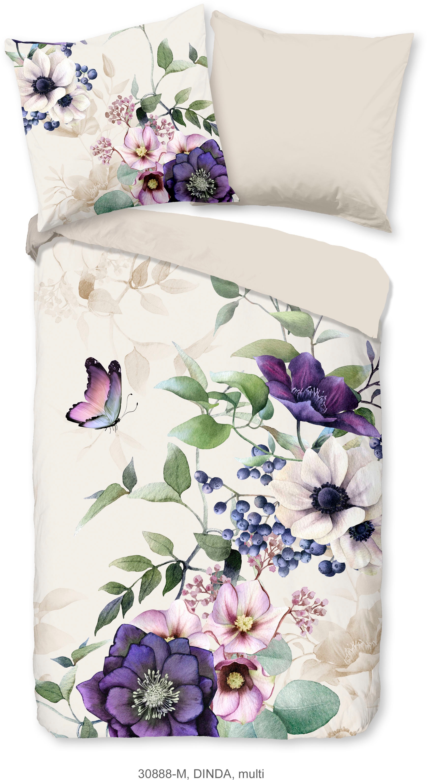 PURE luxury collection Wendebettwäsche »Dinda«, 135x200, Pflegeleicht, Reissverschluss, Wendeoptik, Blumen, Natur