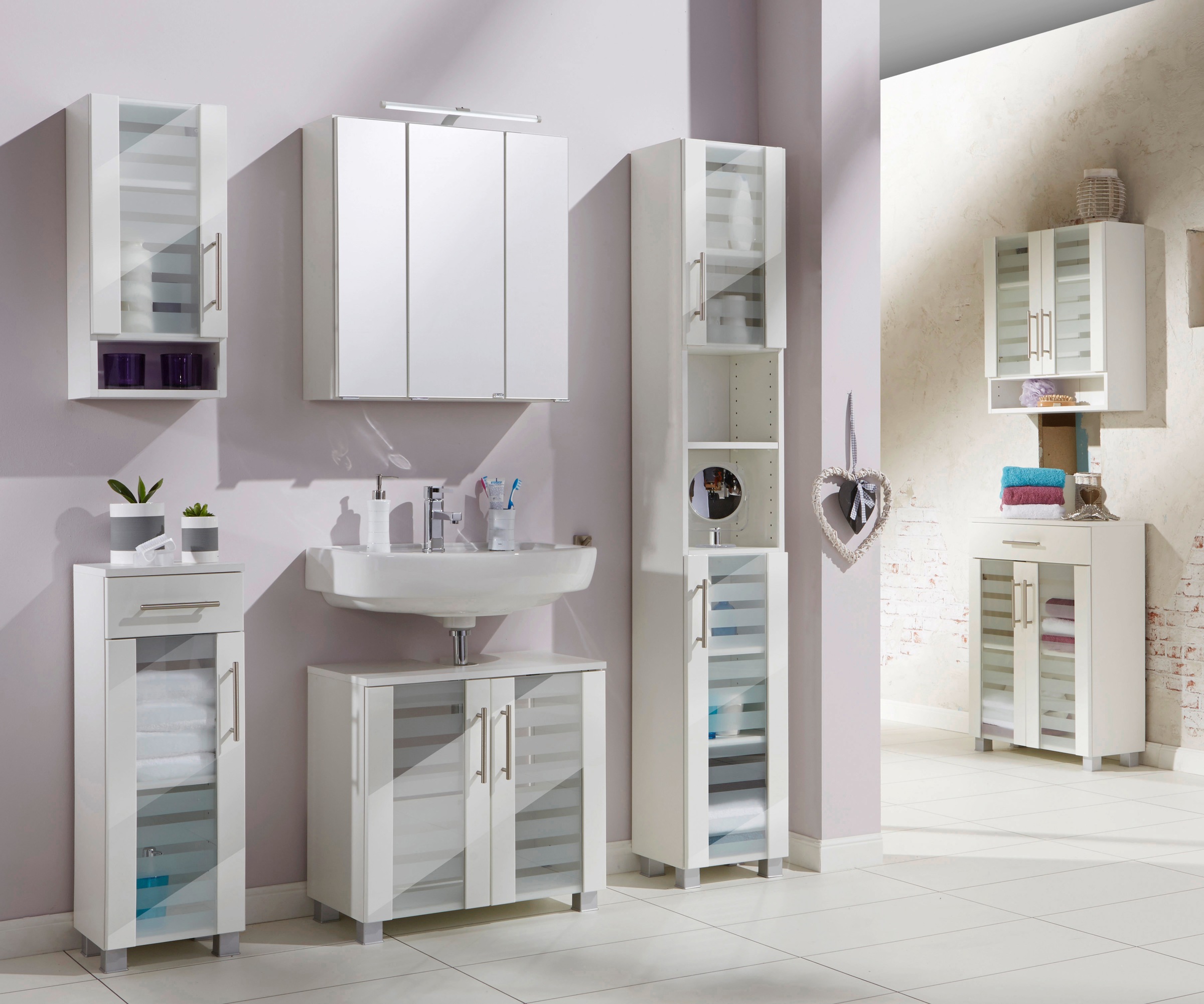 welltime Waschbeckenunterschrank "Jaca" Breite 60 cm, mit MDF Hochglanz-Fronten