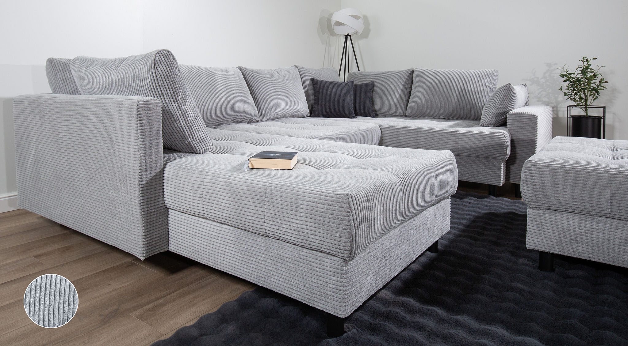 Home affaire Wohnlandschaft »Toni U-Form mit Armlehne«, inkl. Hocker und Zierkissen in abgesetzter Farbe, mit Bonnelfederkern