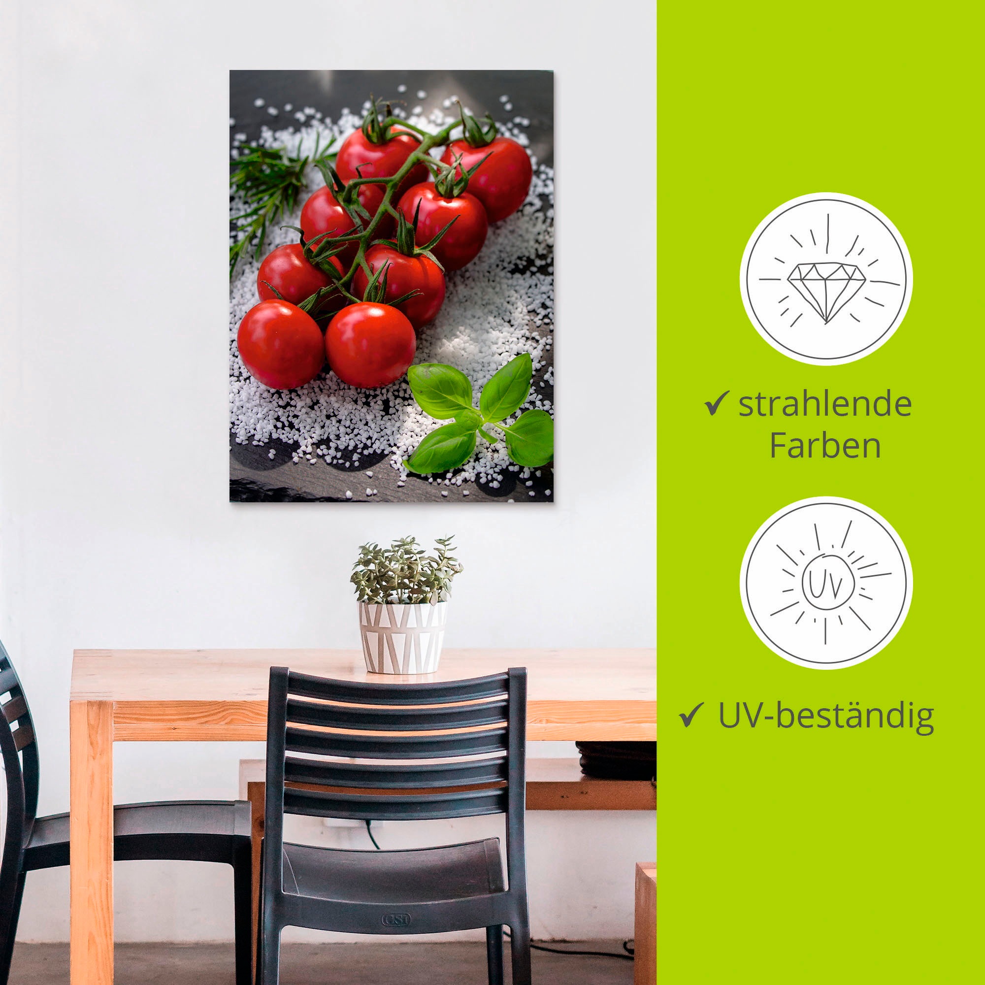 Artland Wandbild »Tomaten Rispe auf Salz«, Lebensmittel, (1 St.), als Alubild, Outdoorbild, Poster in verschied. Grössen