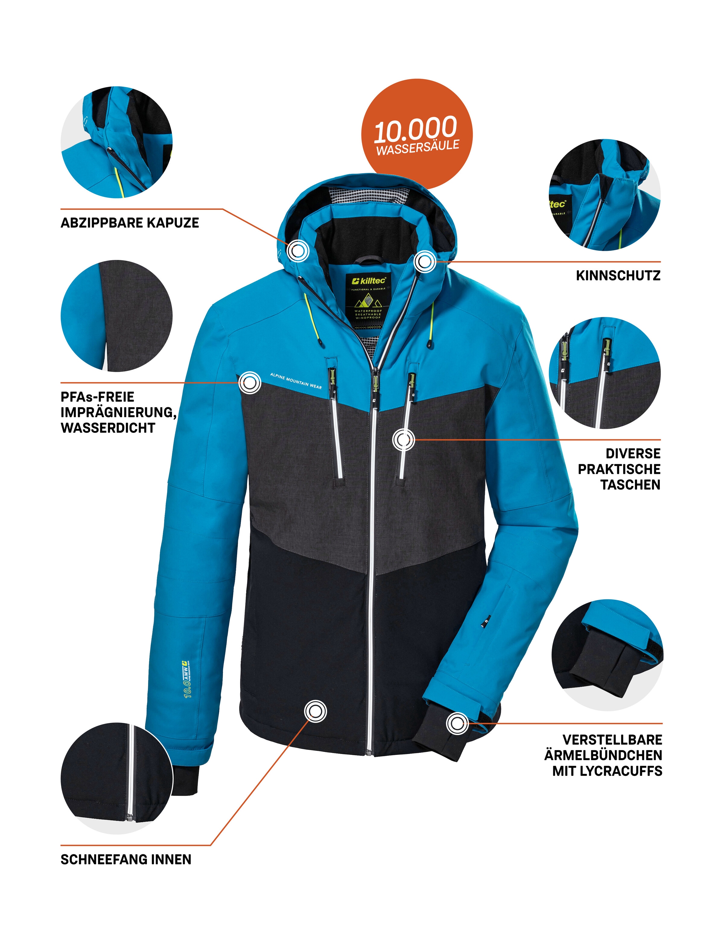 Killtec Skijacke »KSW 45 MN SKI JCKT«, Trendige, wasserdichte Skijacke mit abnehmbarer Kapuze und Schneefang