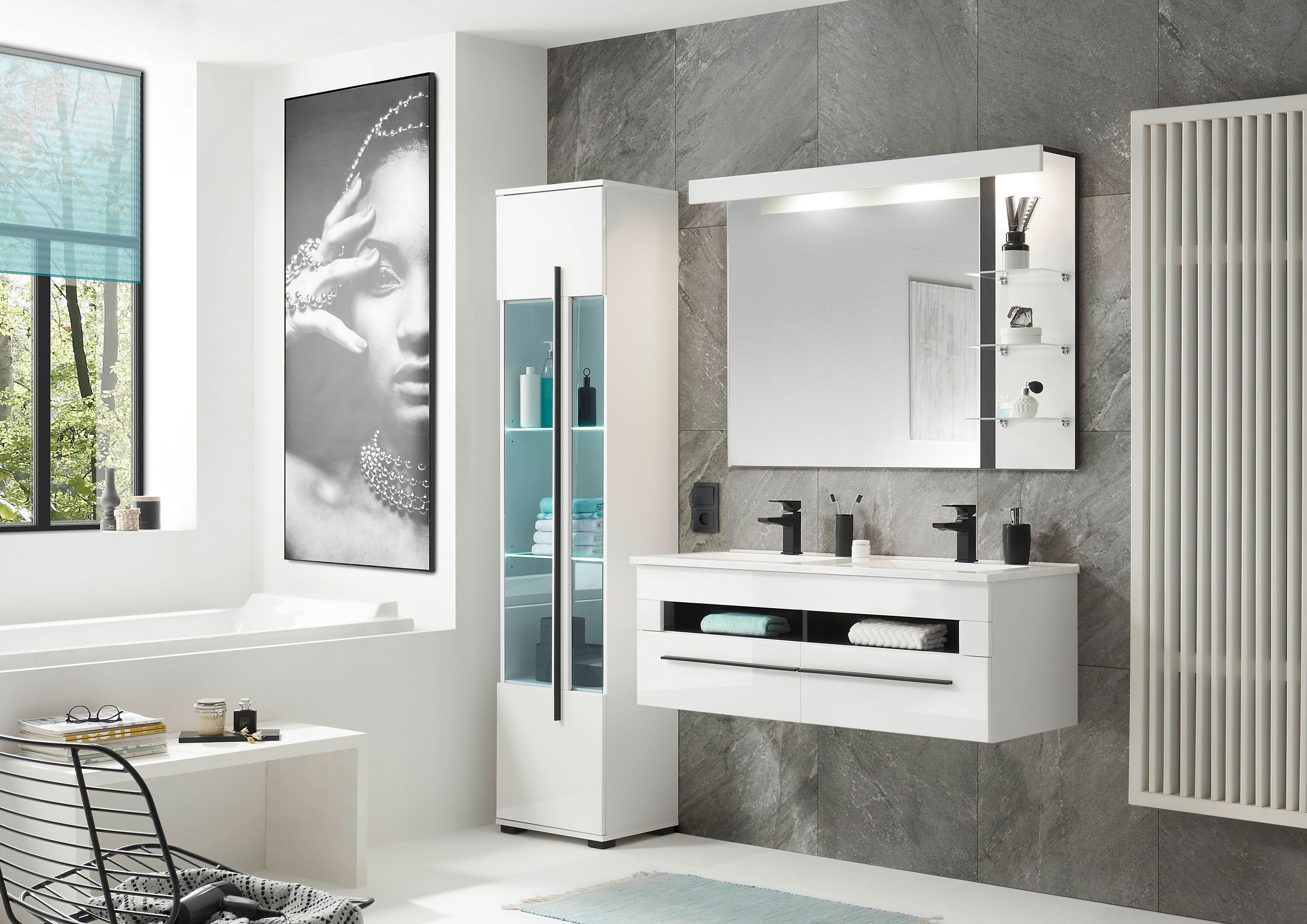 INOSIGN Waschtisch »Cantara, Waschtisch inkl. Waschbecken, modernes Design«, mit schwarzen Griffen, ausreichend Stauraum