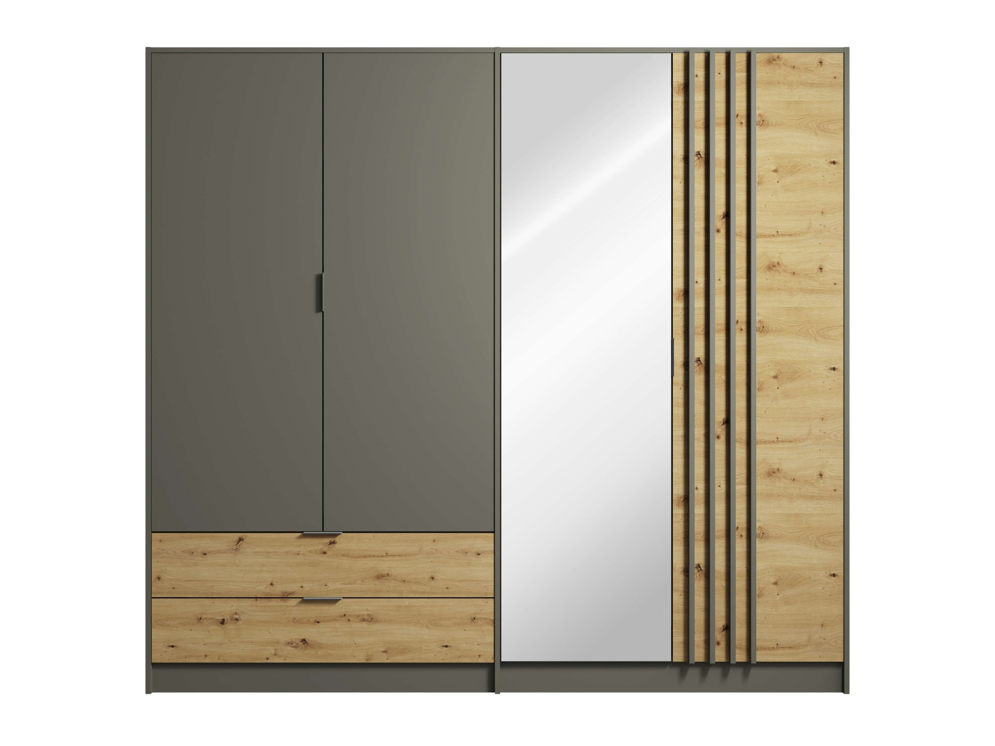 Home affaire Kleiderschrank »Kleiderschrank Loreto mit Schubkästen und Spiegel, B/T/H 220/54/202 cm«, Schrank mit Drehtüren und Schubladen, Spiegel und MDF-Lamellen