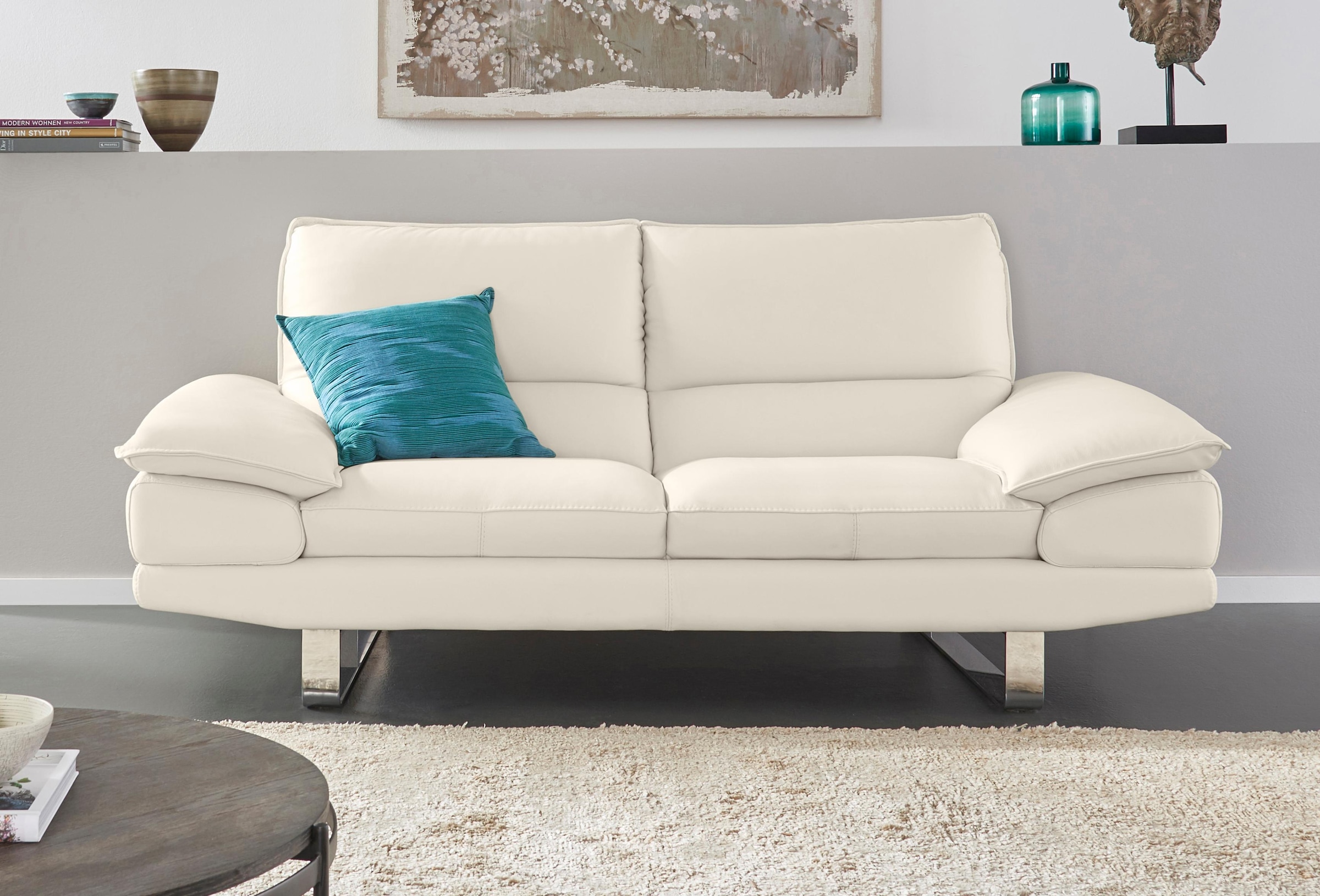 CALIA ITALIA 2,5-Sitzer "Dave, Sitzkomfort der Extraklasse, extra bequeme Armlehnen" mit Kufenfuss, in zwei Lederqualitäten