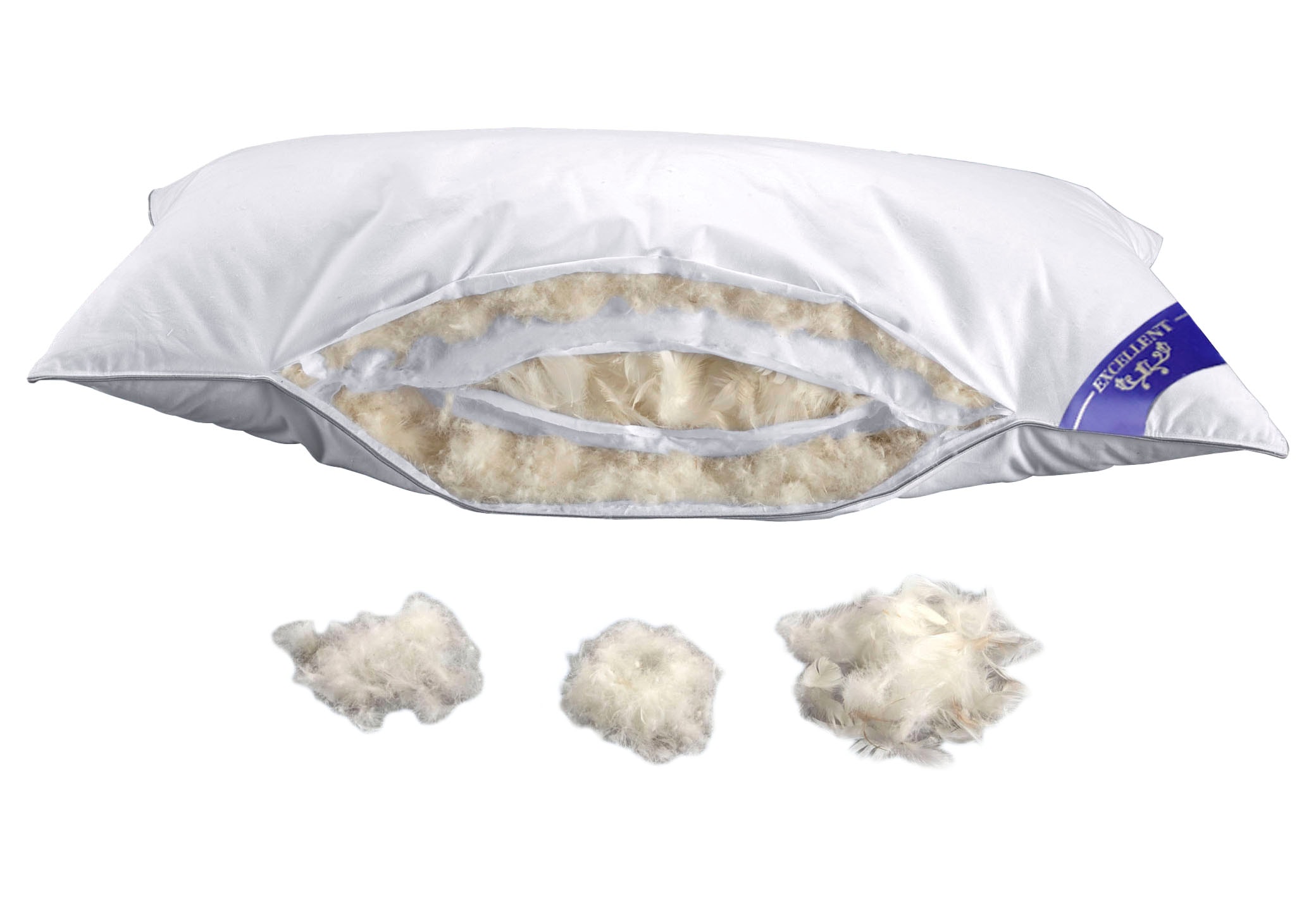 Excellent 3-Kammer-Kopfkissen »Zürich, Kissen ist made in Germany«, Füllung: 90% Daunen, 10% Federn Aussenkammern, Bezug: 100% Baumwolle, (1 St.), Kopfkissen 40x80, 80x80 cm, flauschig & allergikerfreundlich