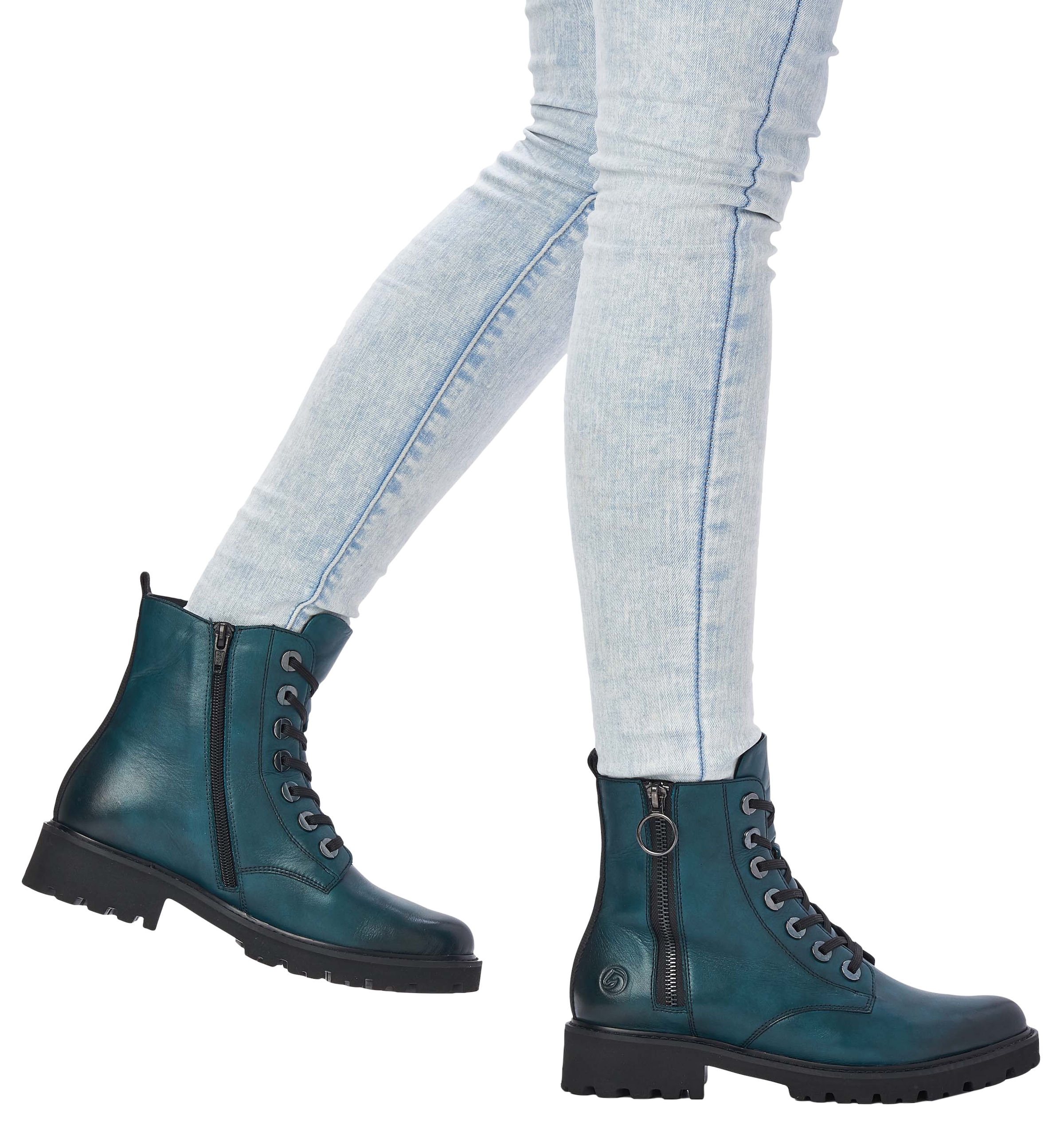 Remonte Schnürstiefelette, Blockabsatz, Stiefelette, Schnürboots, Flats im Used Look