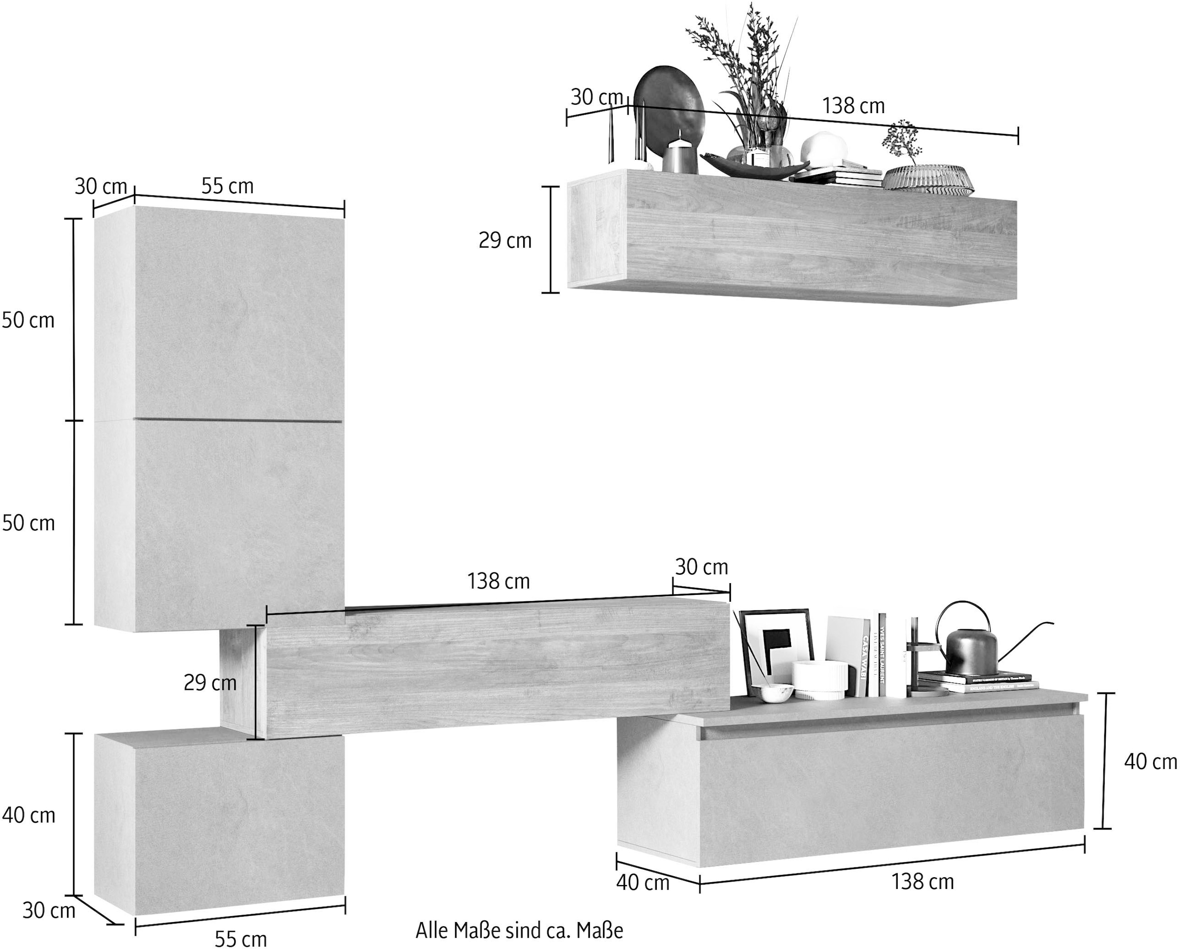 INOSIGN Wohnwand »INFINITY, 6tlg. Breite 290 cm, Höhe variabel, Schrankwand, (Lowboard,«, (6 St.), Lowboard hängend, Hängeschrank, 2x Hängewürfel, Würfel-Element)