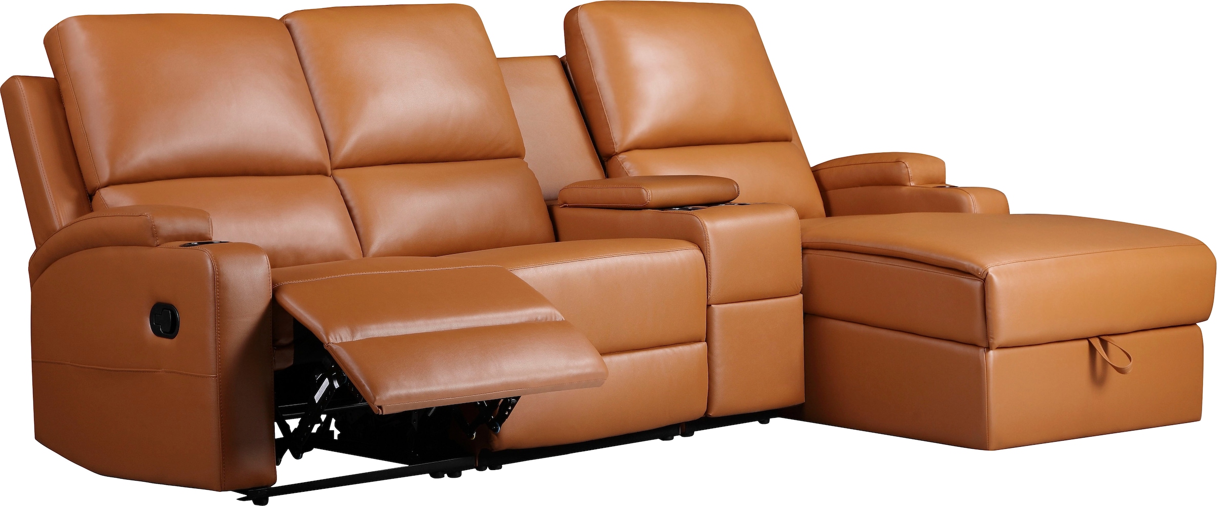 Home affaire Ecksofa »NAPORI Multimediasofa, 3er Kinosessel XXL, L-Form, 3 Bezugsstoffe«, Kinosofa mit Relaxfunktion, Getränkehalter, Staufach und Staukasten
