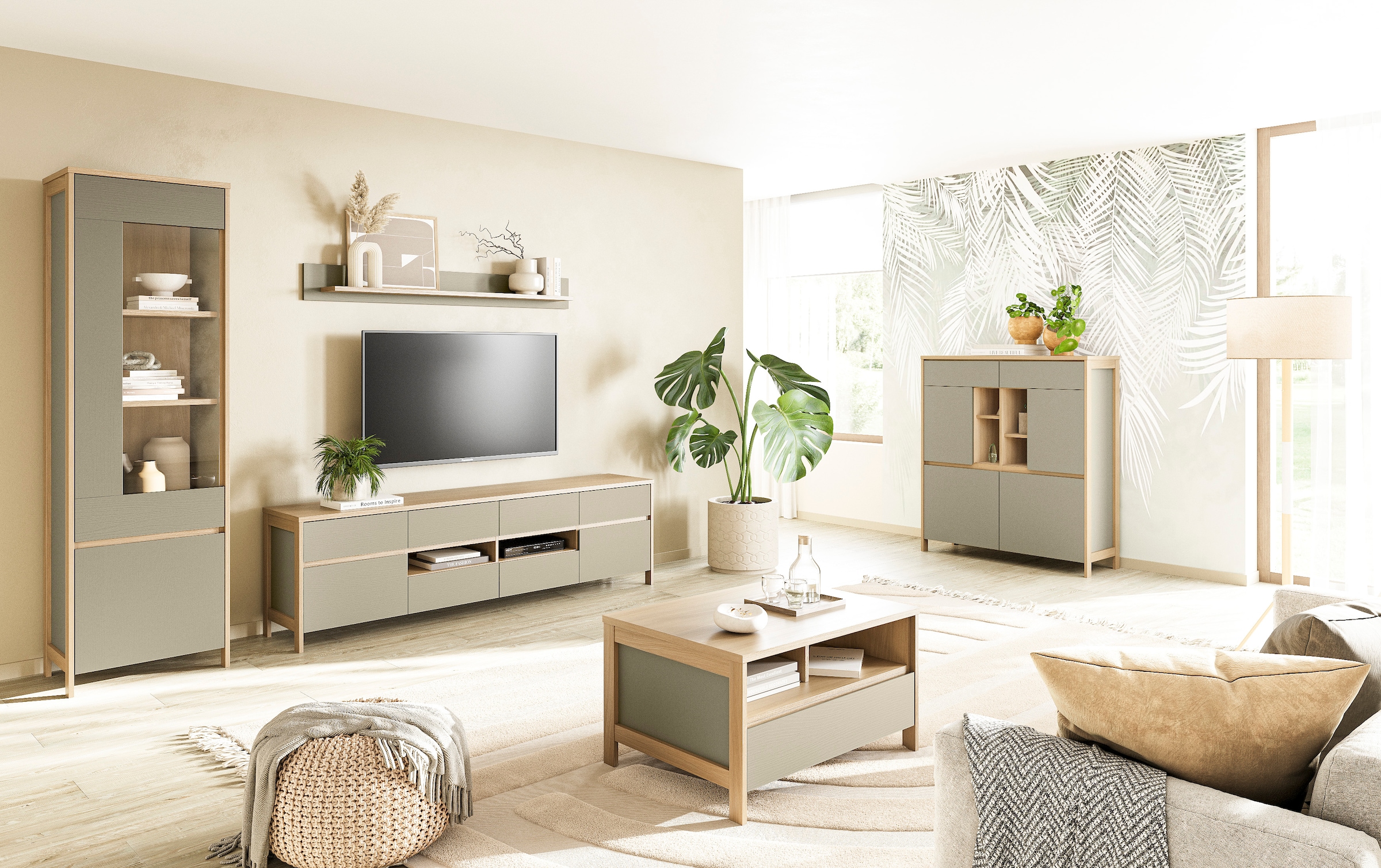 Home affaire Vitrine »Stranda, Hochschrank im Scandi-Style, moderne Glasvitrine«, Rahmenoptik, ausreichend Stauraum, vielseitig einsetzbar, 58 cm breit