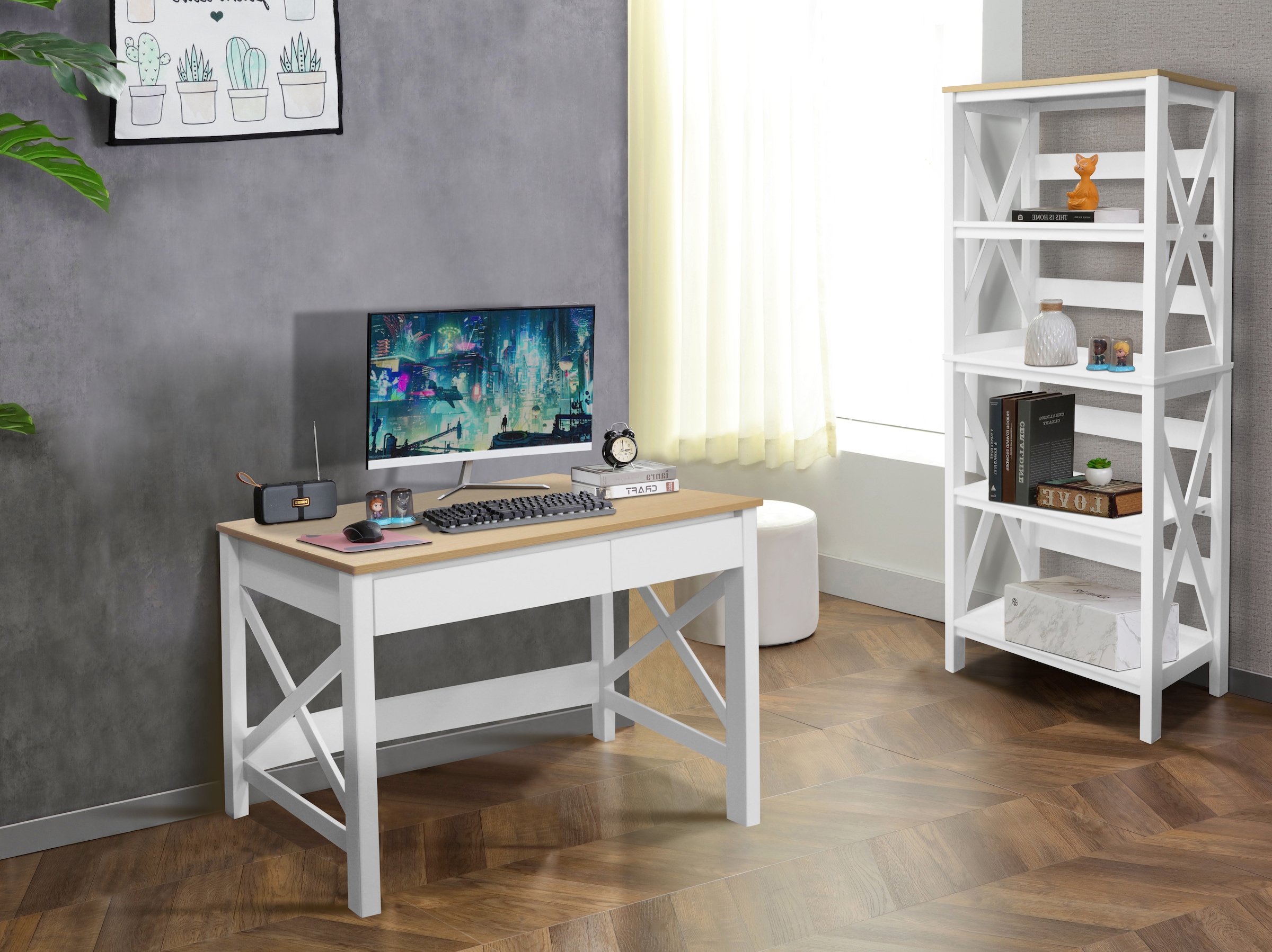 Home affaire Aktenregal »Silba«, Bücherregal, 4 Fächer, Landhausstil, Höhe 161 cm