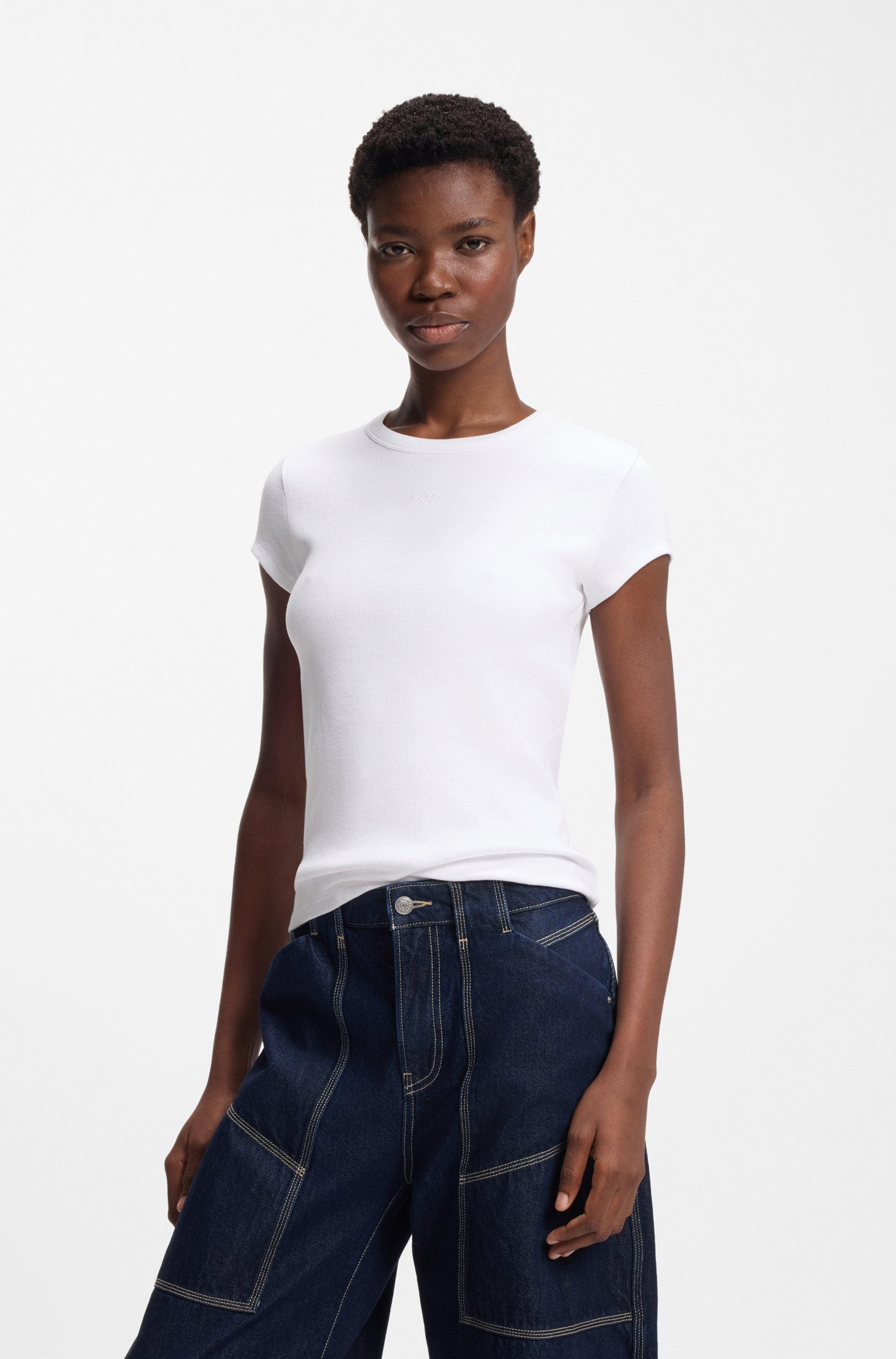 BOSS ORANGE Kurzarmshirt "Ecute Premium Damenmode" Slim Fit mit Rundhalsausschnitt