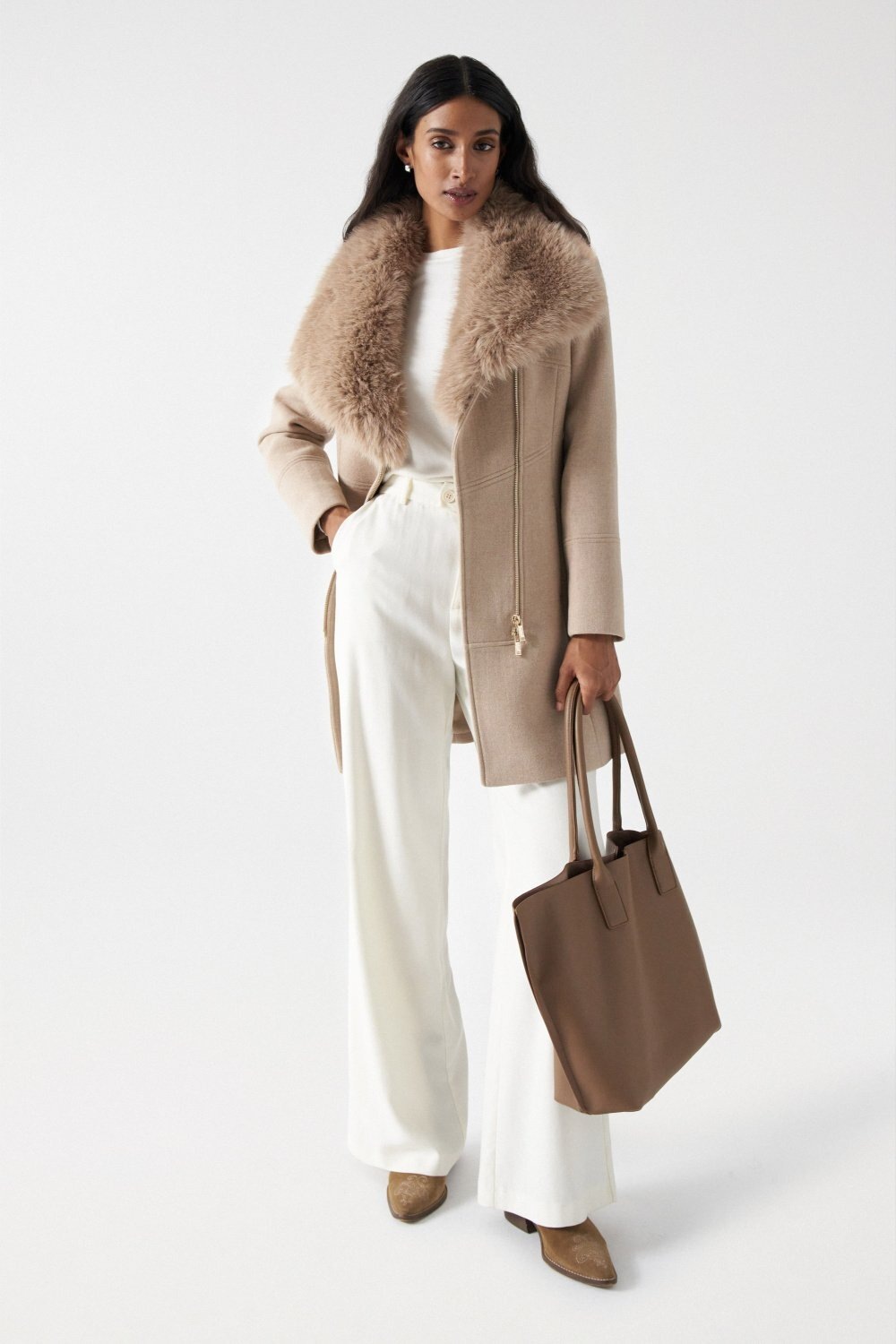 Salsa Wolljacke »Salsa Jeans Wollmantel Wool Coat With Fur Collar«