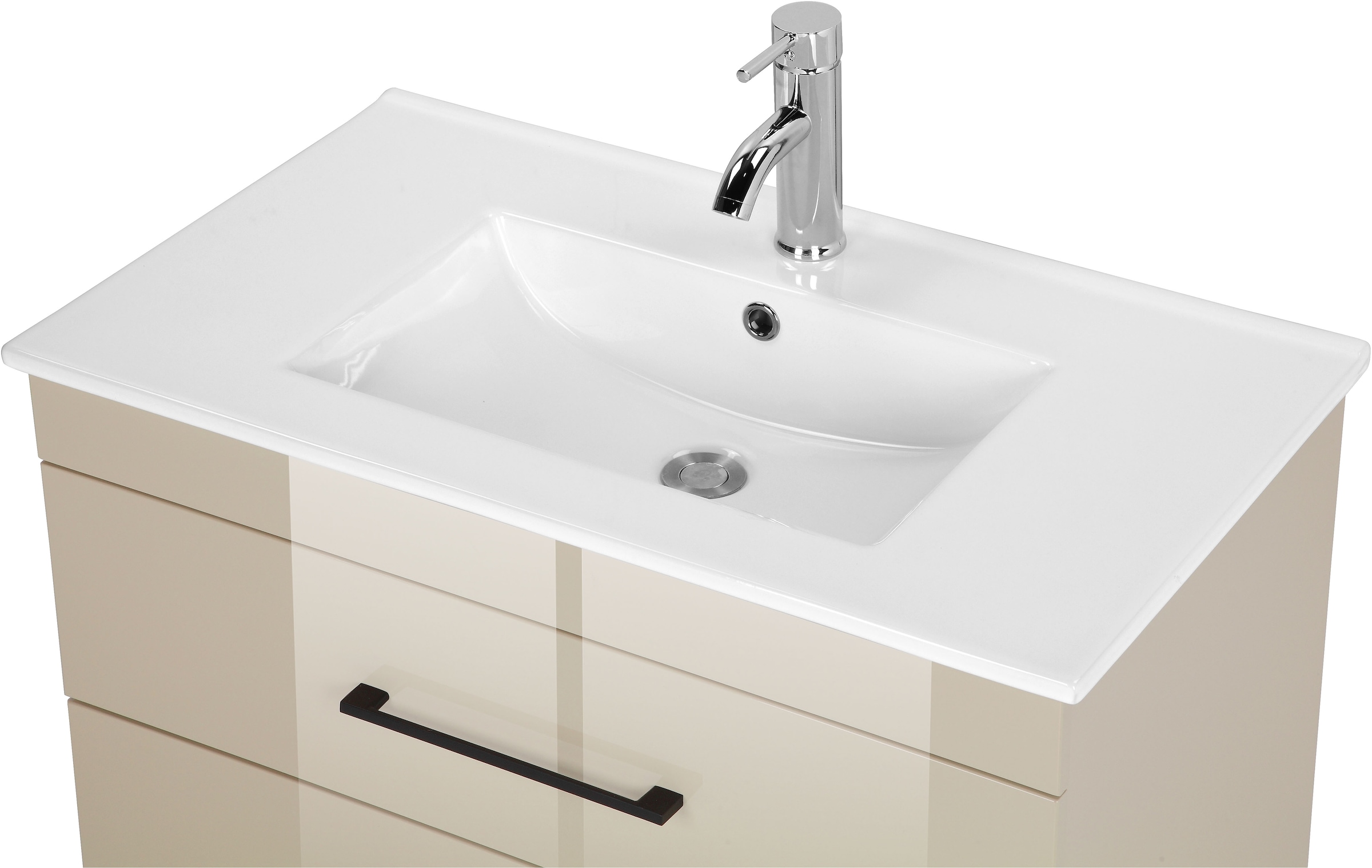 welltime Waschtisch »Florenz Badmöbel Badschrank mit Waschbecken«, Waschplatz mit 2 Auszügen und Softclose Breite 80cm
