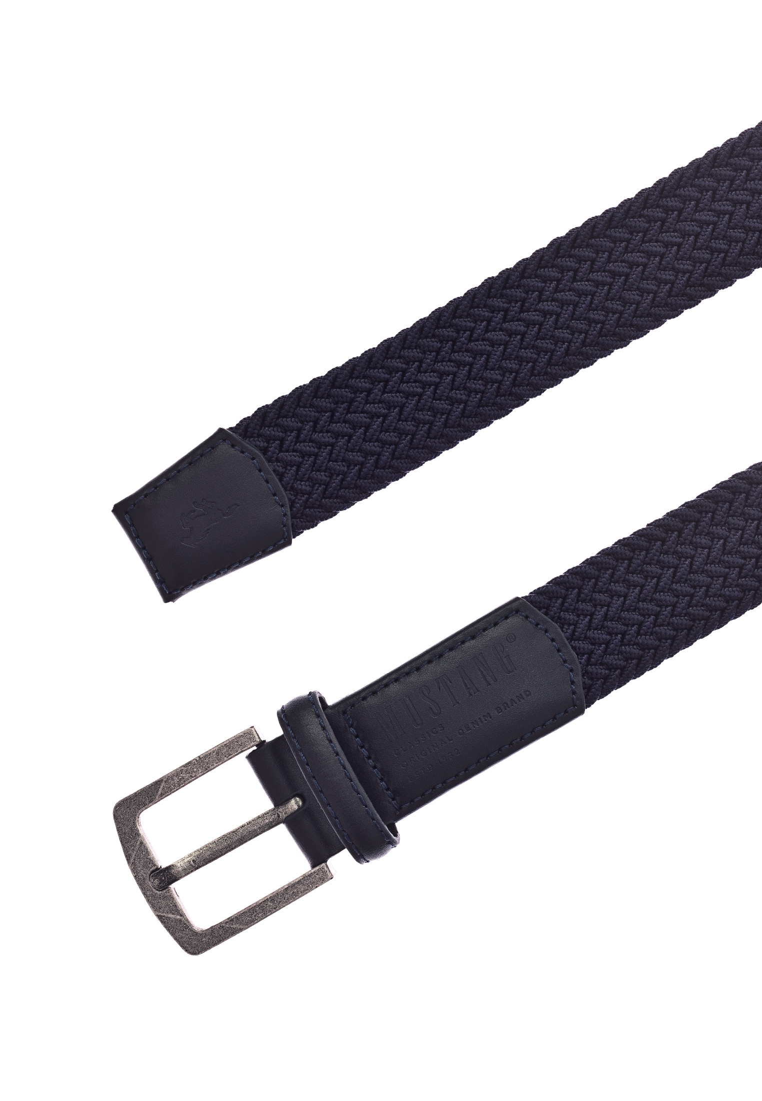 MUSTANG Stretchgürtel, Elastisch in Flechtoptik, mit markanten Lederdetails, 3,5 cm