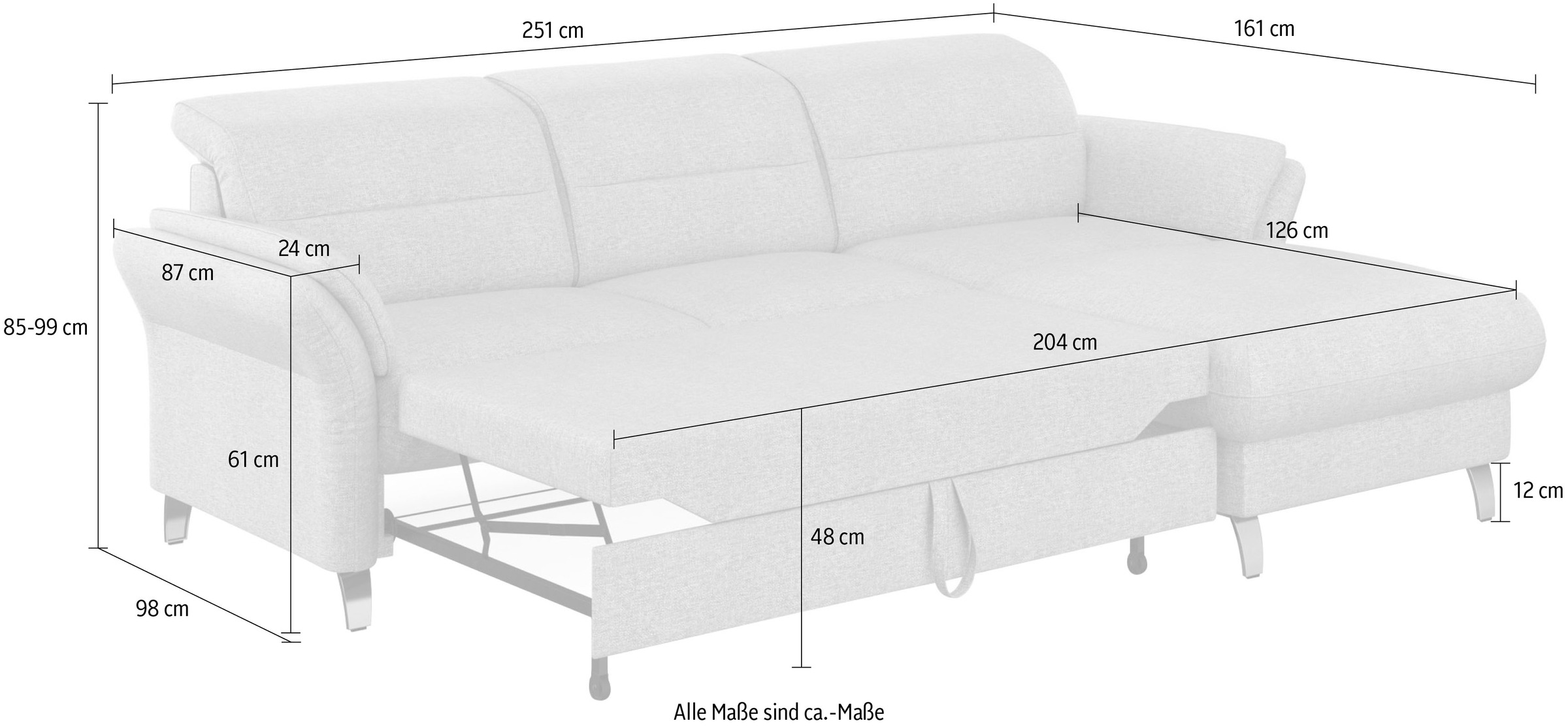 sit&more Ecksofa »Grenoble L-Form mit Federkern«, wahlweise mit Bettfunktion, Bettkasten, Arm- und Kopfteilverstellung
