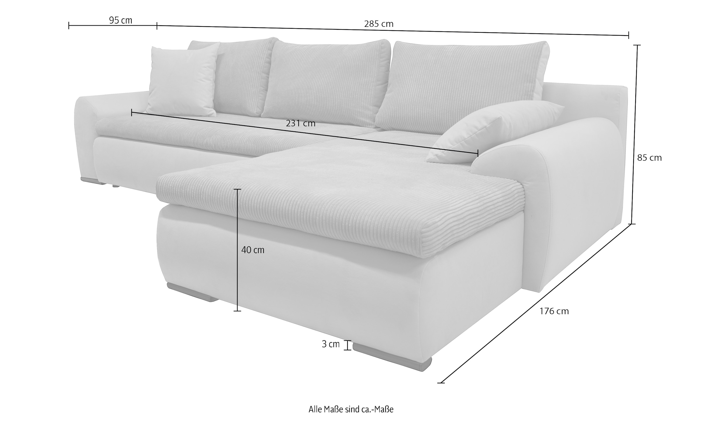 Ecksofa Win wahlweise mit Bettfunktion und Bettkasten