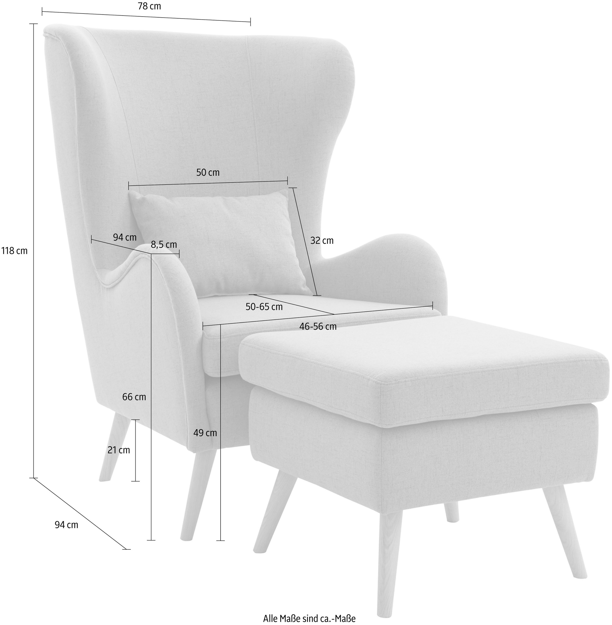 Guido Maria Kretschmer Home&Living Sessel »Salla«, wahlweise mit oder ohne Hocker; grosser Sessel: Masse B/T/H: 78/94/118cm