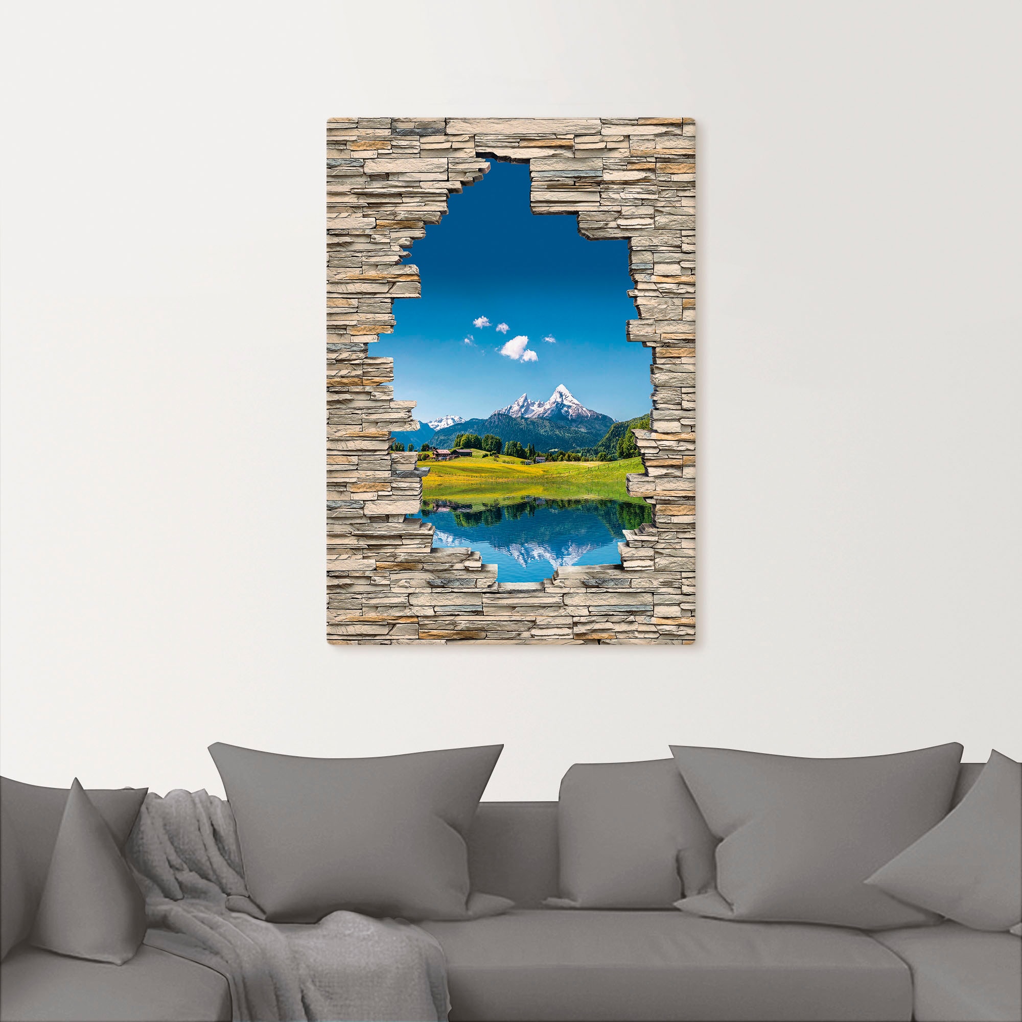 Artland Wandbild »Landschaft in den Alpen Blick Steinmauer«, Berge & Alpenbilder, (1 St.), als Leinwandbild in verschied. Grössen