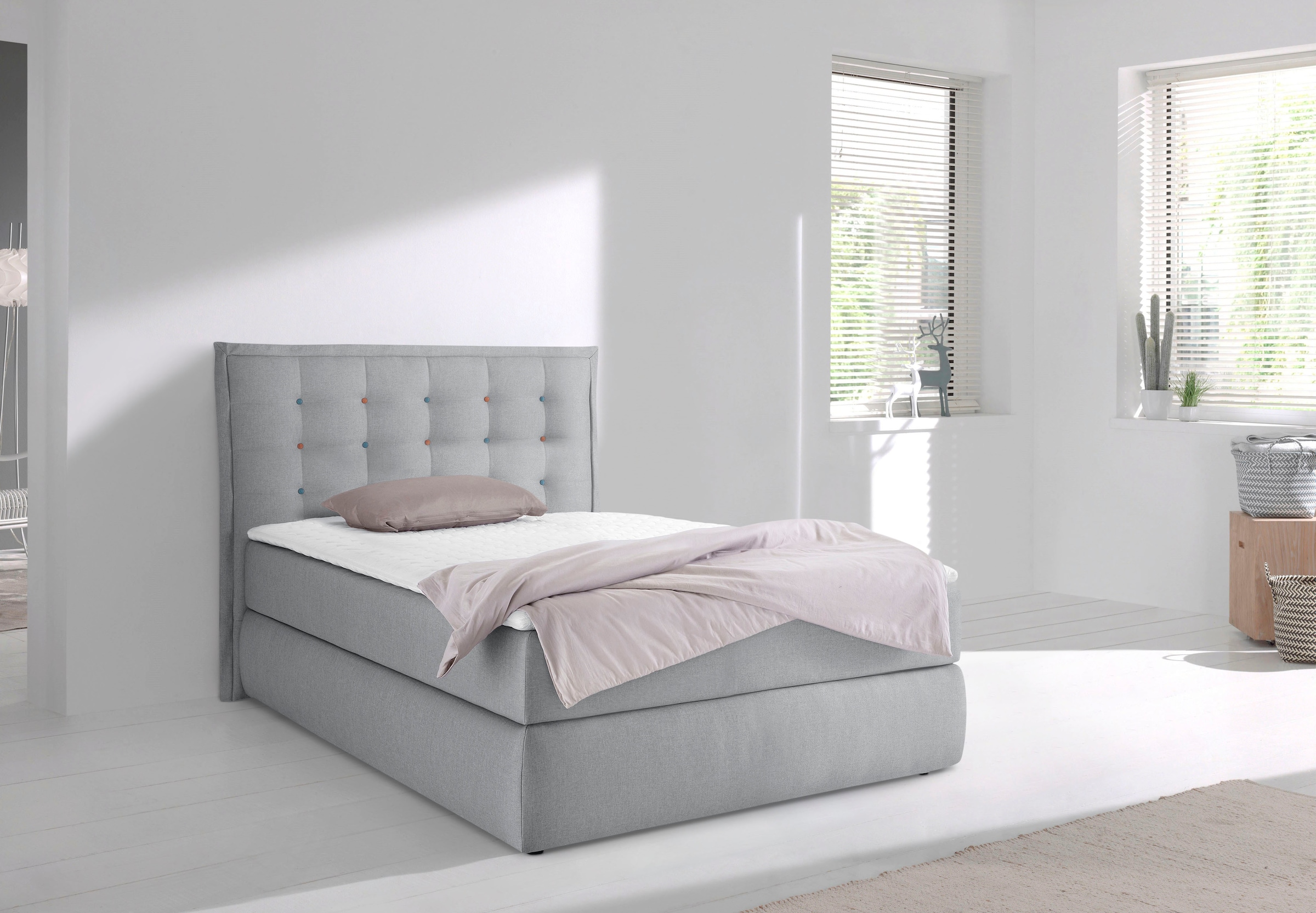 INOSIGN Boxspringbett »Sagres«, Kopfteil mit 2farbiger Flatterbiese und zweifarbigen Knöpfen
