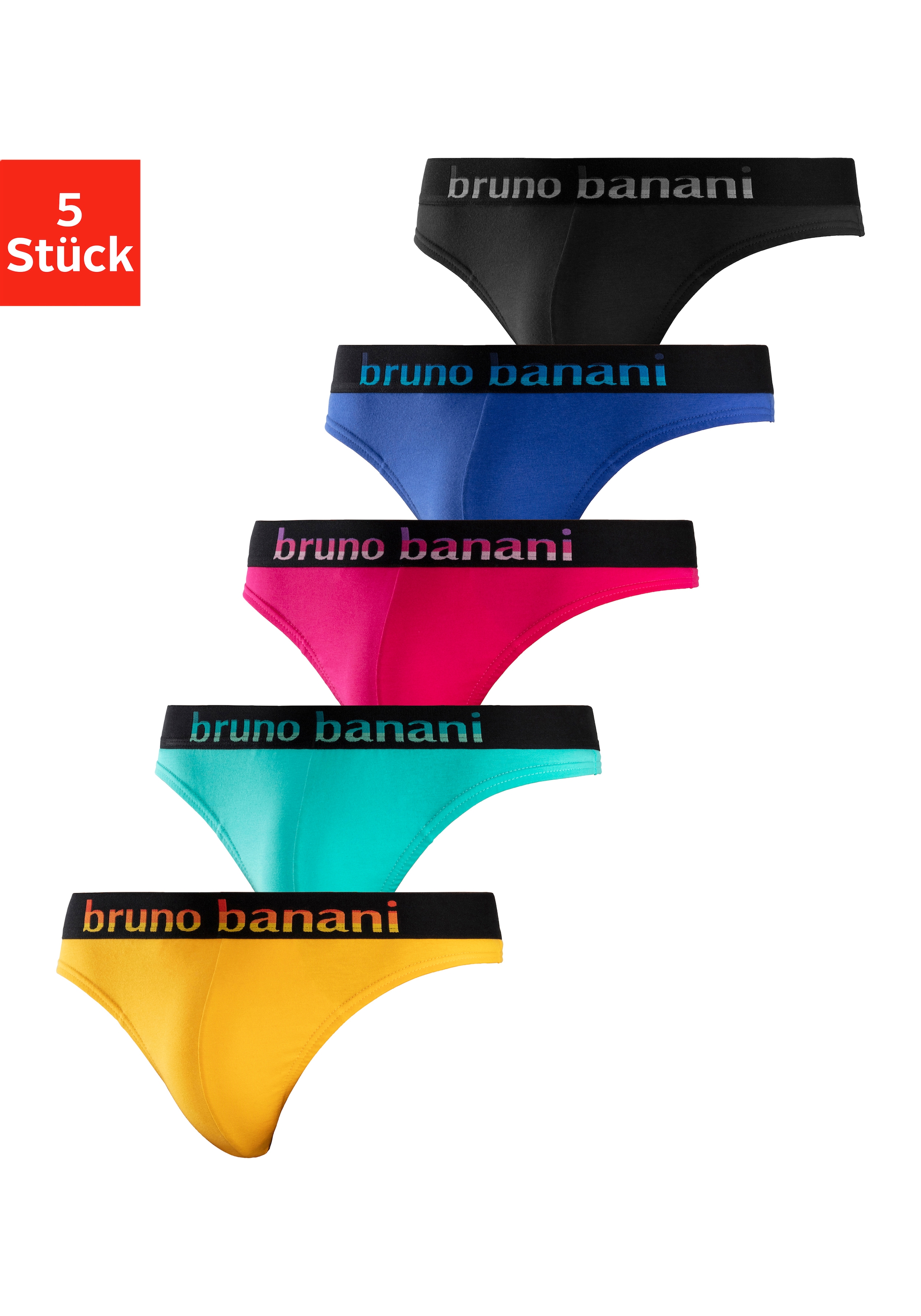 Bruno Banani String, (Packung, 5 St.), mit Streifen Logo Webbund