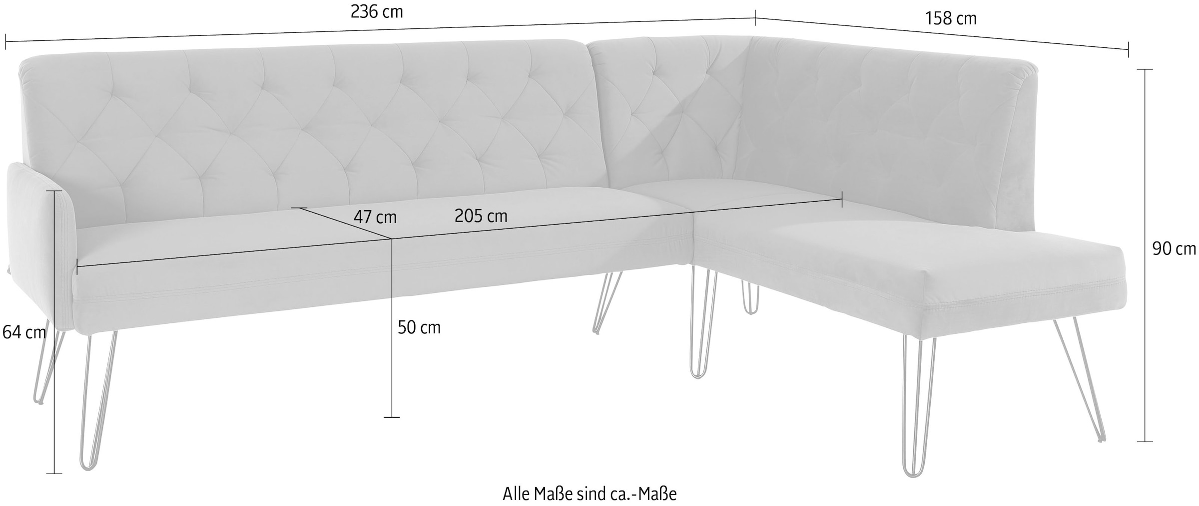 exxpo - sofa fashion Eckbank »Doppio, Chesterfield Optik, komfortabel und bequem, hohe Designfüsse«, Frei im Raum stellbar