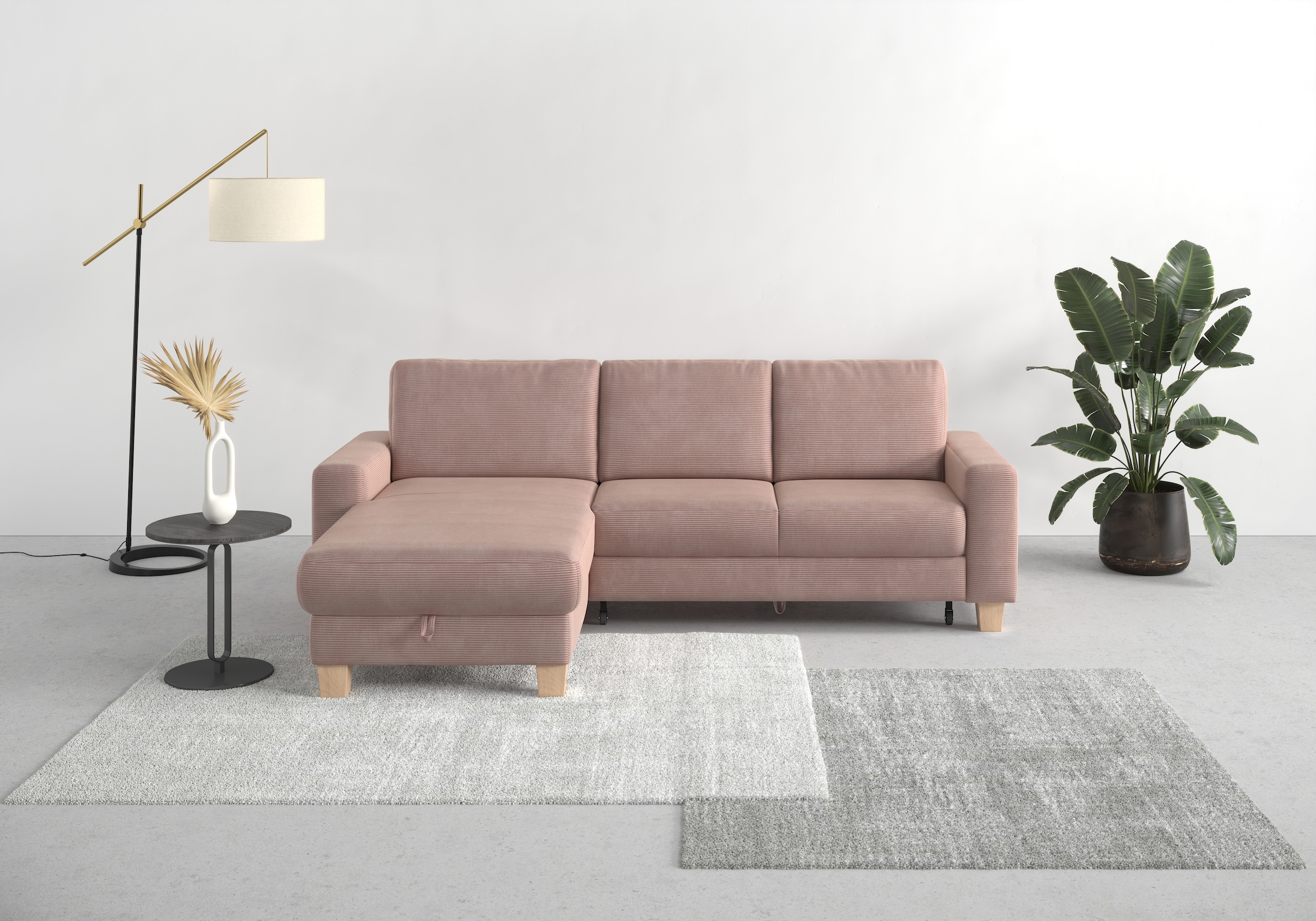 Home affaire Ecksofa "Summer L-Form" mit Recamiere, mit oder ohne Bettfunktion und Bettkasten, Cord-Bezug