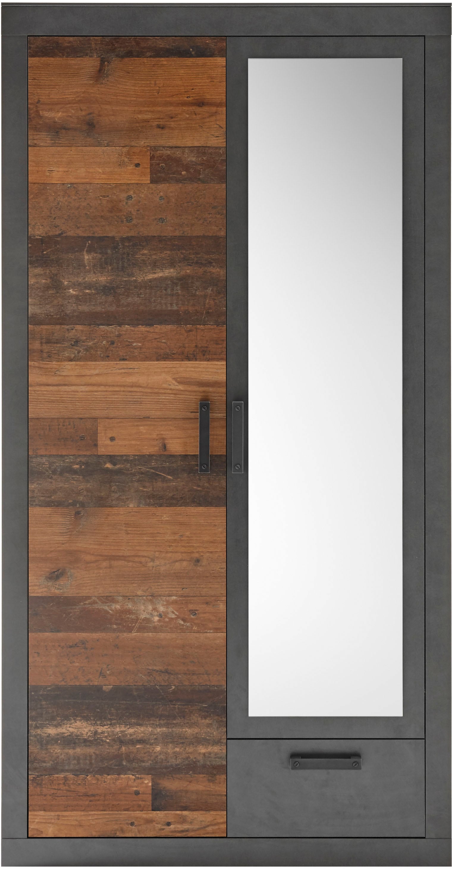 Home affaire Kleiderschrank »BROOKLYN Schrank, Drehtürenschrank, Garderobe, schwarze Griffe«, Schlafzimmerschrank mit Spiegel, dekorative Rahmenoptik, 104 cm breit