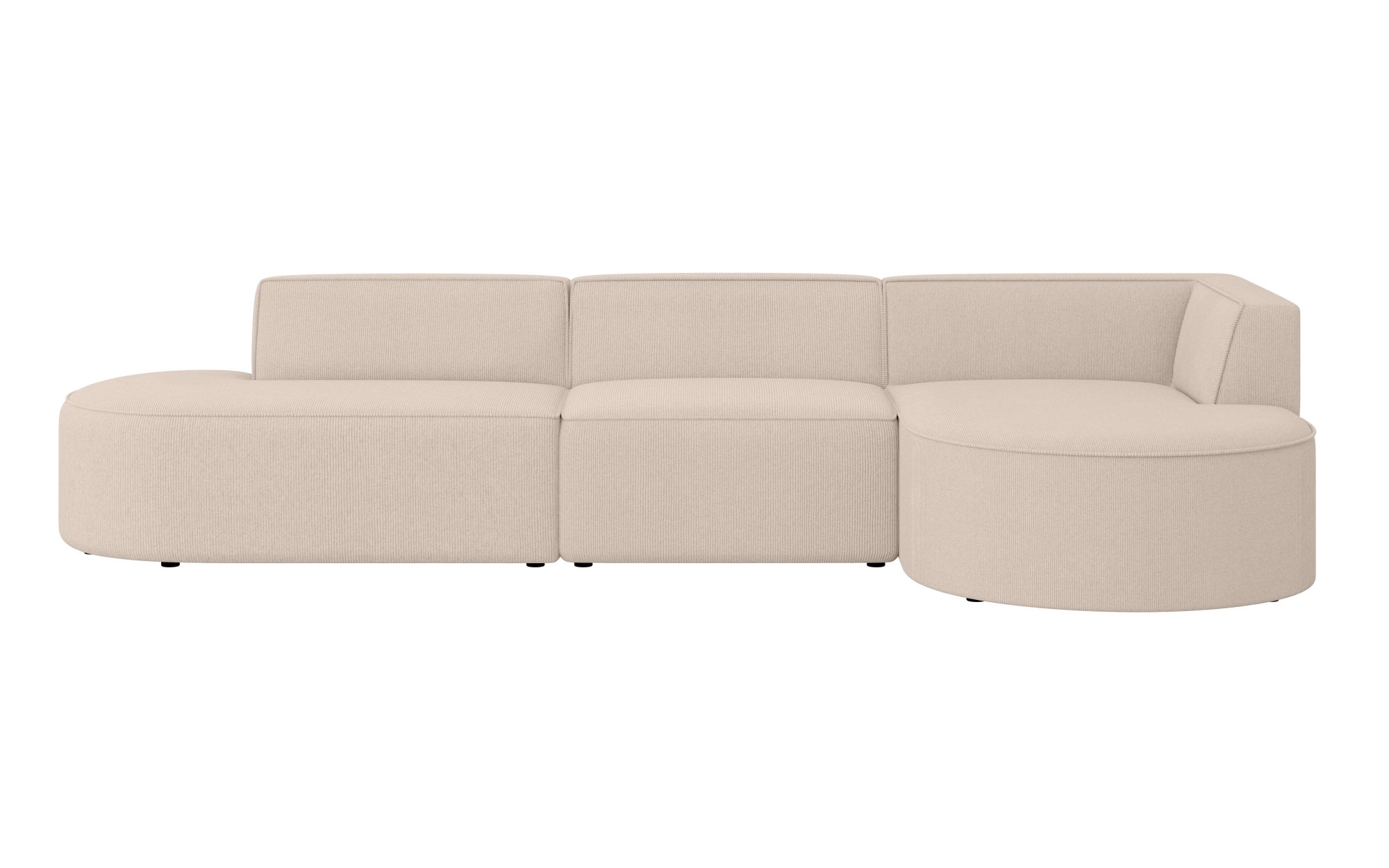 andas Ecksofa »EIVIND Designer Sofa mit Ottomane rechts/links, B/T/H: 343/159/72 cm«, L-Form mit Wellenunterfederung, auch in Feincord und Bouclé