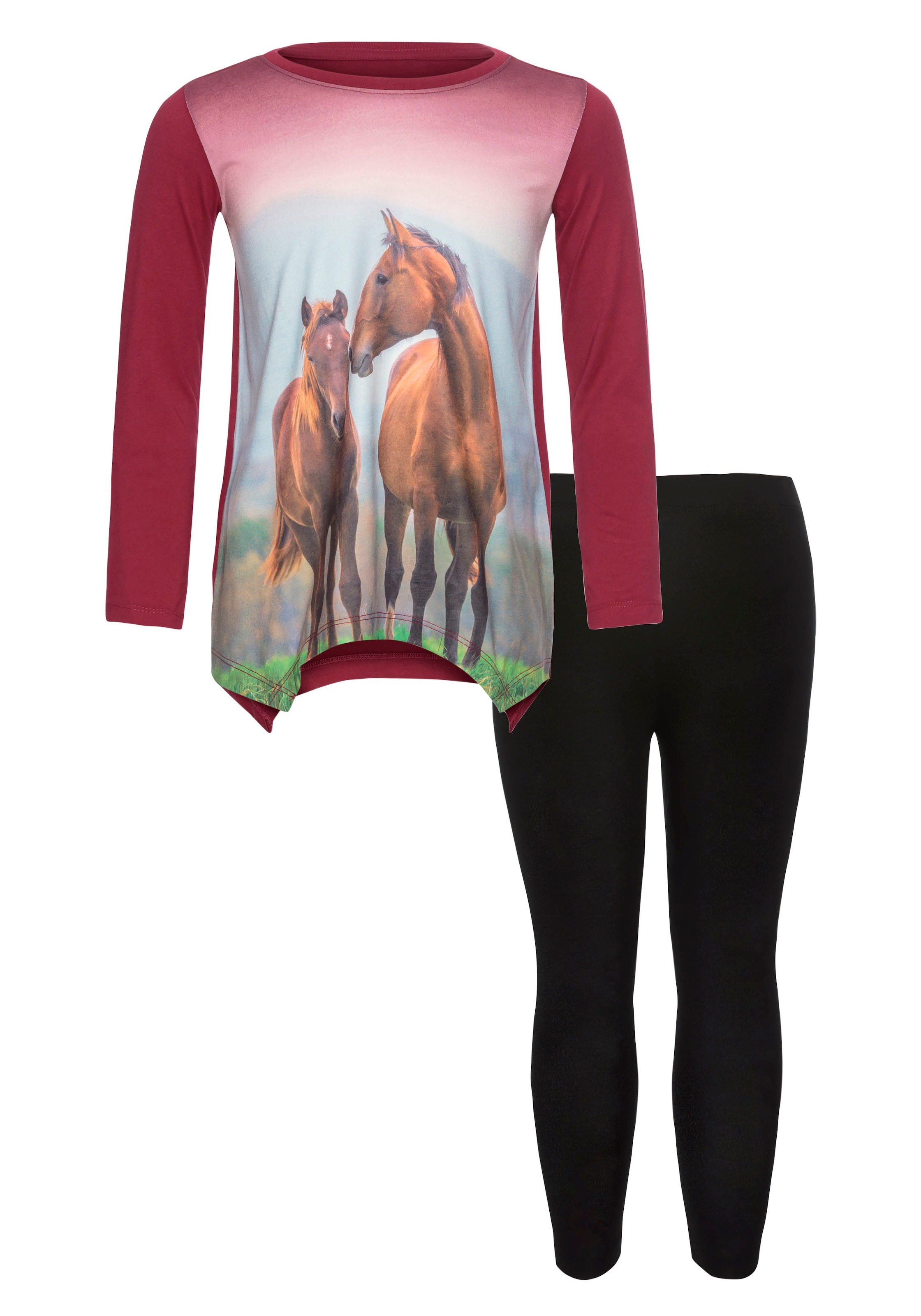 KIDSWORLD Langarmshirt & Leggings »2tlg. Set Shirt + Leggings mit Pferde-Motiv - NEUE FARBE dazukommen«, süsses Fotomotiv