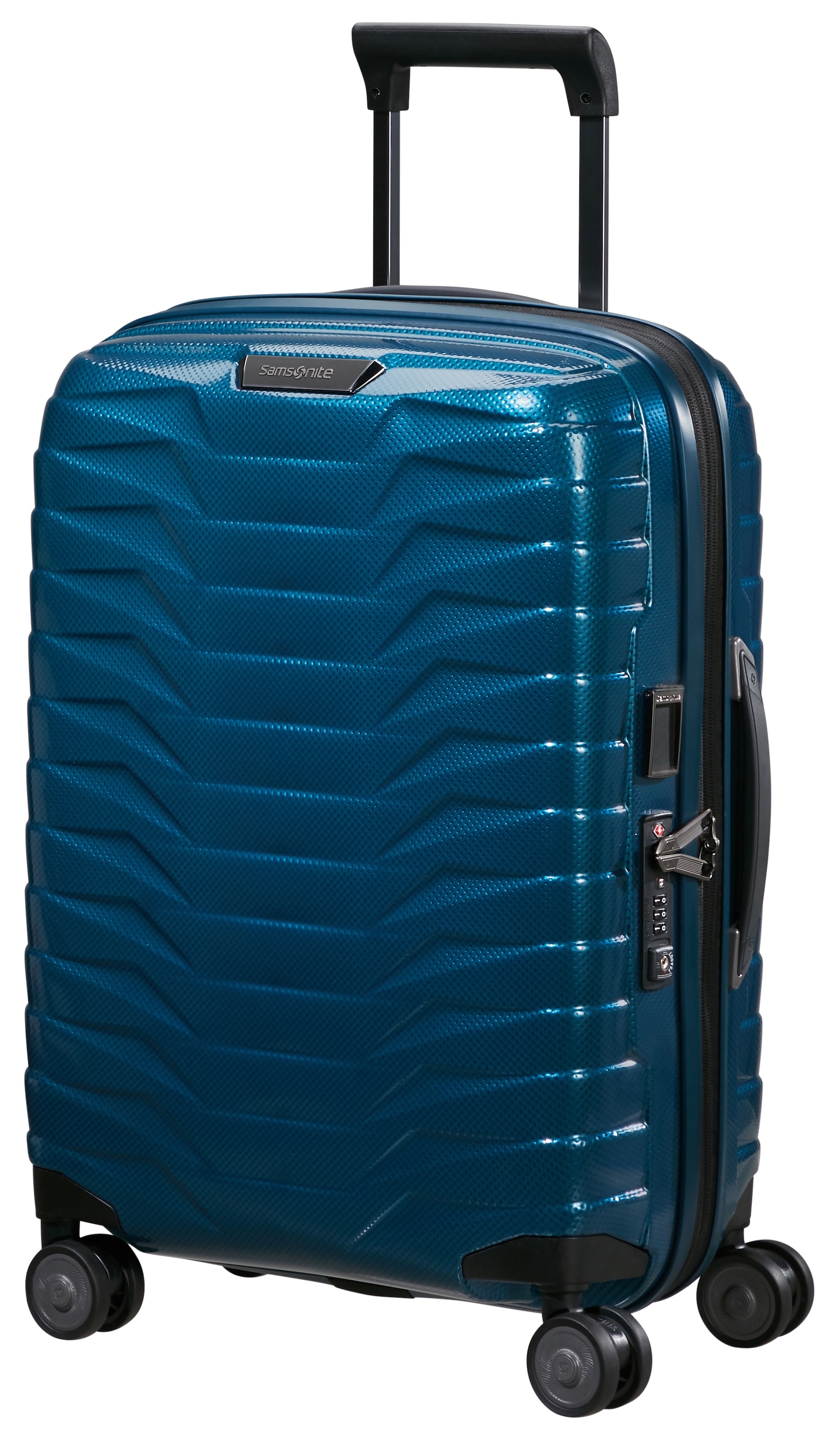 Samsonite, Unisex, Hartschalen-Trolley »PROXIS, verschiedene Farben« 40 l 4 Rollen aus Polypropylen, Tragegriff oben und seitlich, petrol blau, B/H/T: