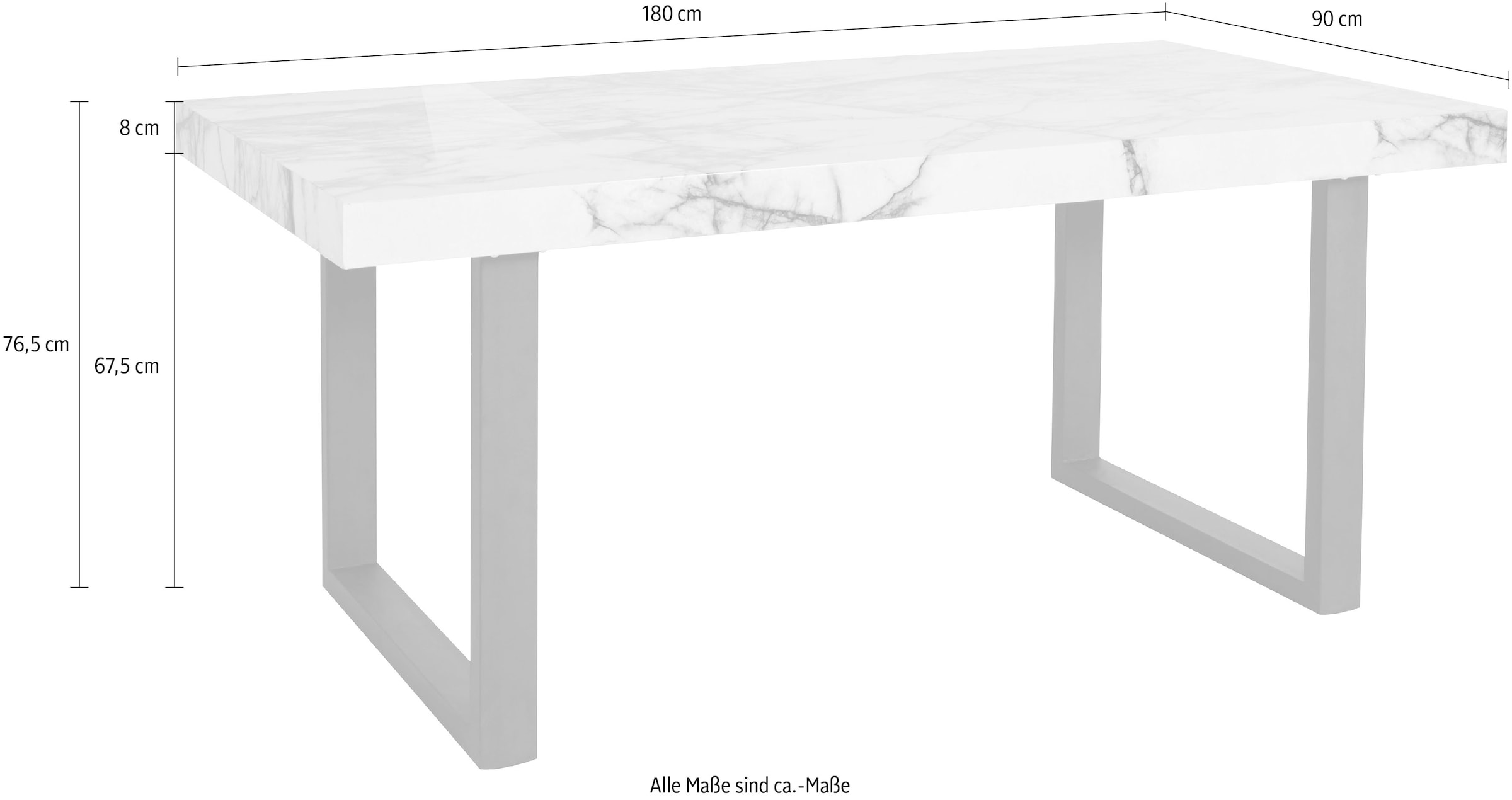 Guido Maria Kretschmer Home&Living Esstisch »Sinaia«, mit einer MDF folierten Marmor-Optik Tischplatte, U-Gestell aus Metall