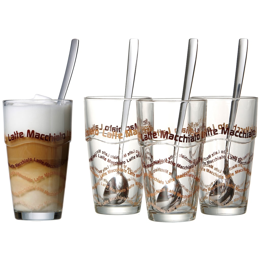 Ritzenhoff & Breker Latte-Macchiato-Glas, (Set, 8 tlg.), 4 Gläser, 4 Longdrinklöffel