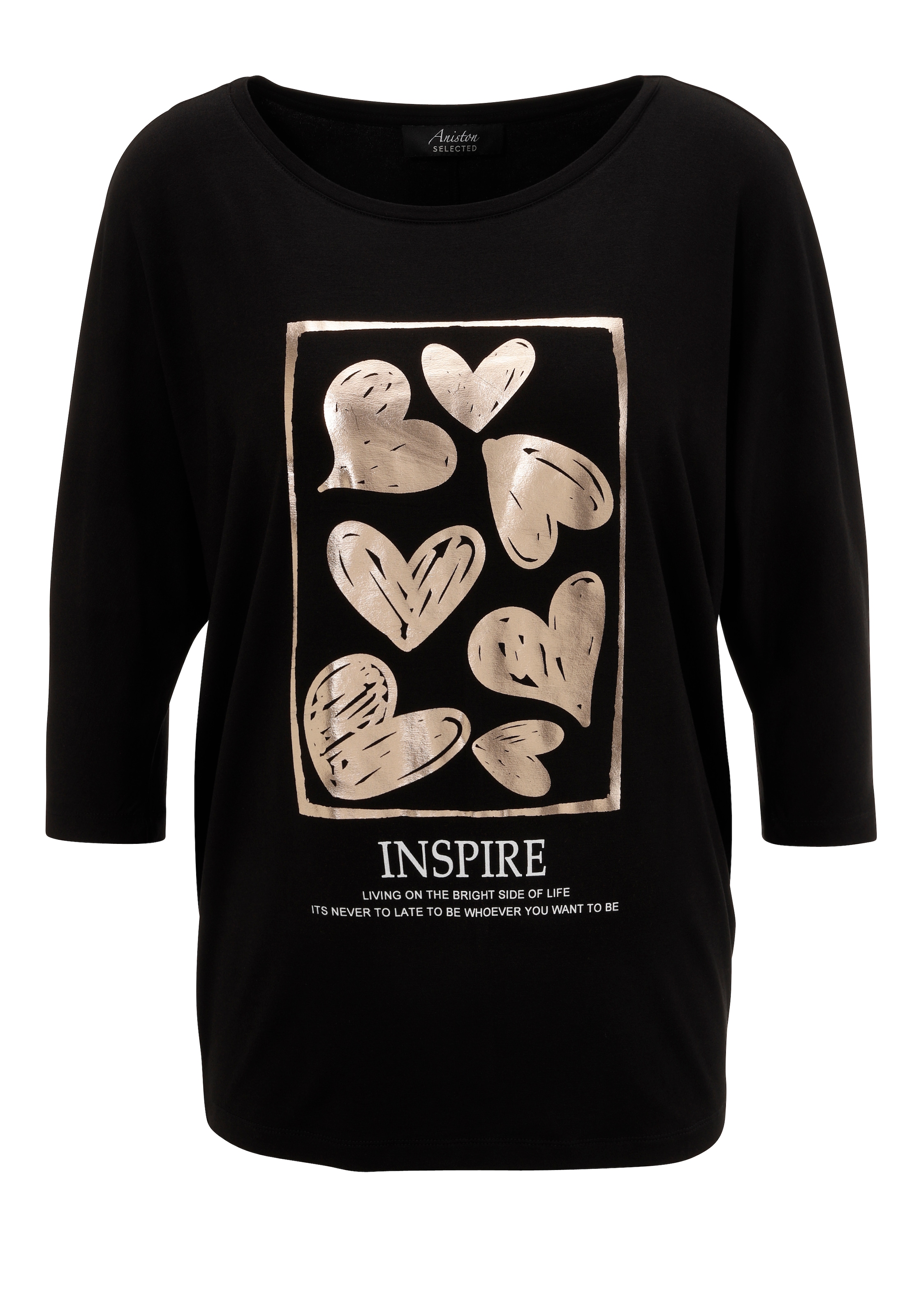 Aniston SELECTED 3/4-Arm-Shirt, mit goldfarbenfarbigen Herzen und Statementspruch