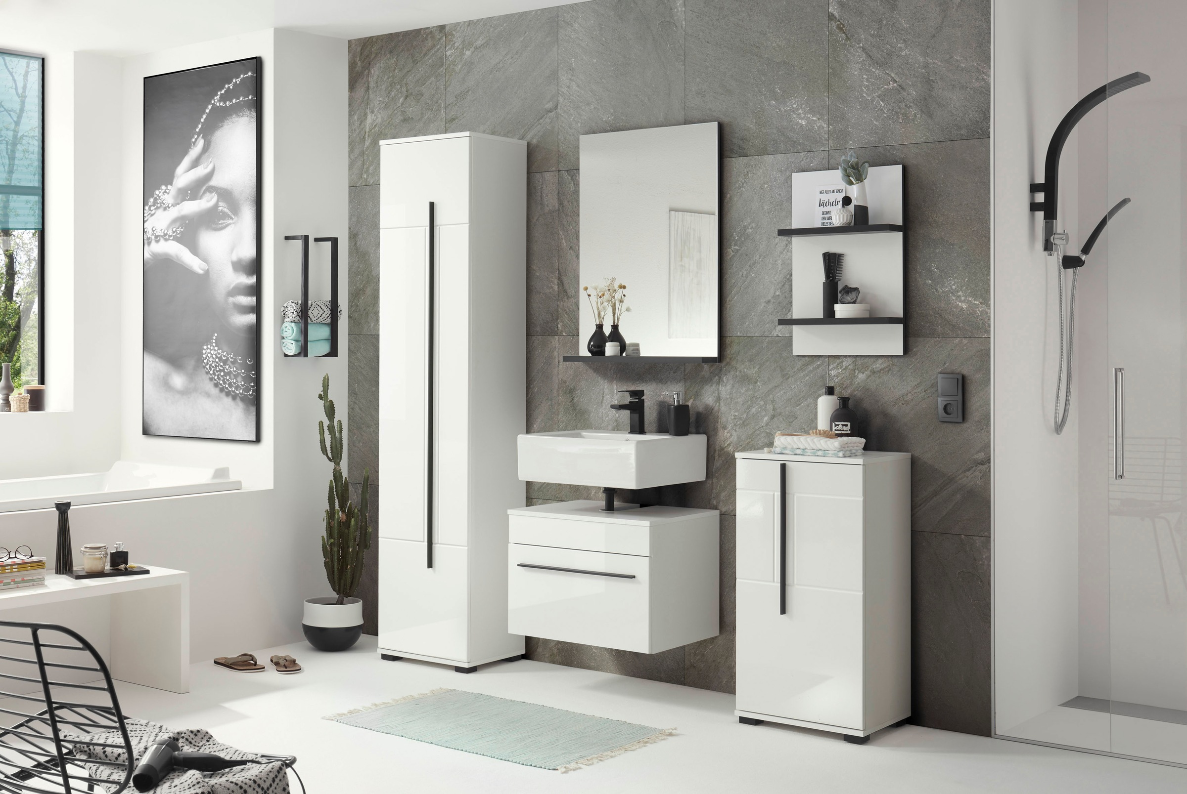 INOSIGN Wandregal »Cantara, Badregal in Hochglanz Weiss, Wandboard im modernen Design«, ausreichend Stauraum