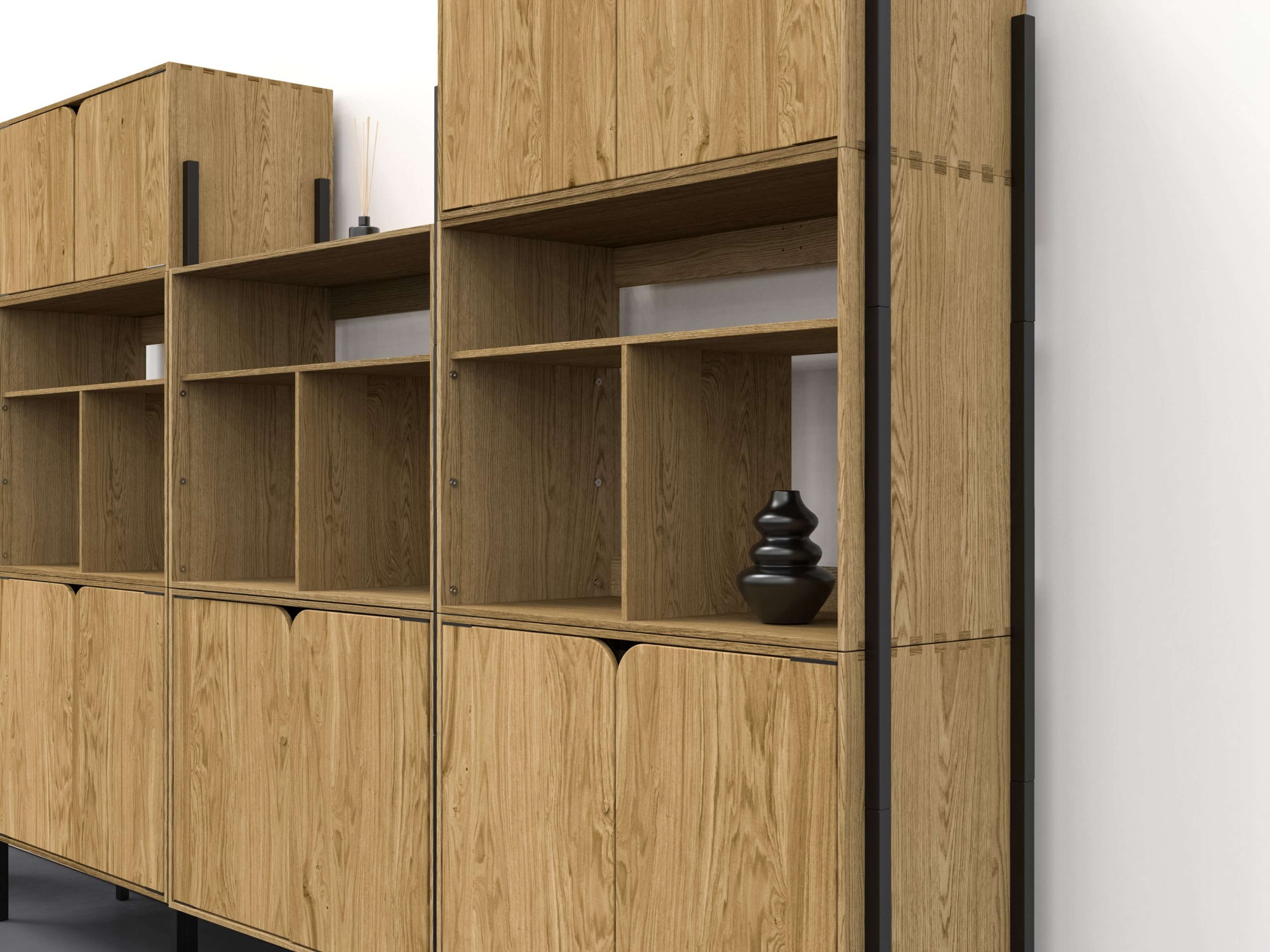 andas Sideboard »Finton«, Kommode mit 3 offenen Fächern, Korpuss aus massiver Eiche