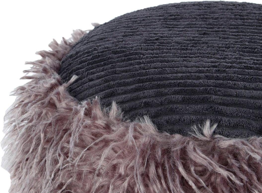 Kayoom Pouf »Fellpouf Bobtail 125, Fellhocker in zweifarbigem Design«, (1 St.), modern, dekorativ, kindersicherer Reissverschluss an der Unterseite