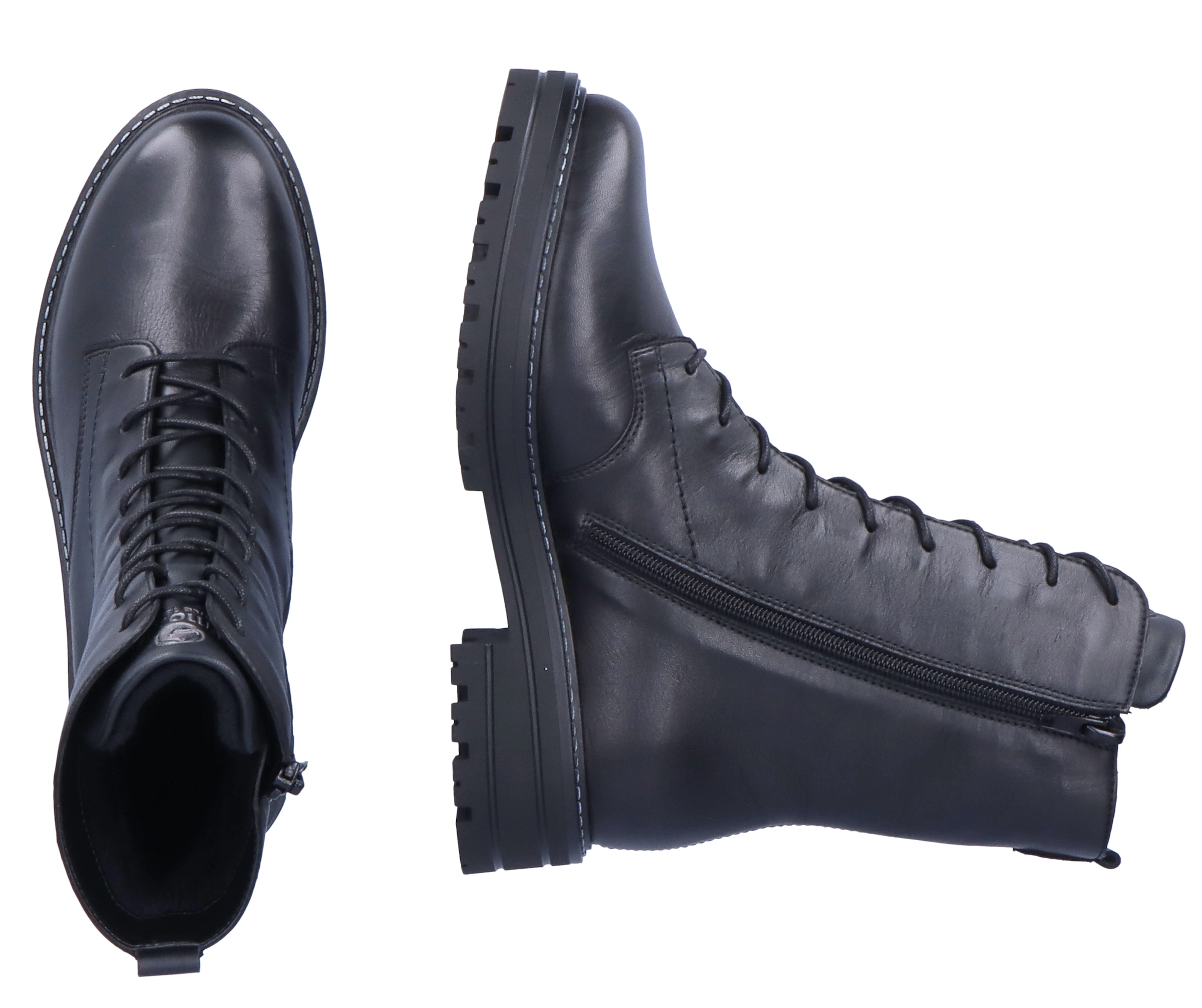 Remonte Schnürstiefelette, Blockabsatz, Schnürboots, Chunky Boots mit Kontrast-Rahmennaht