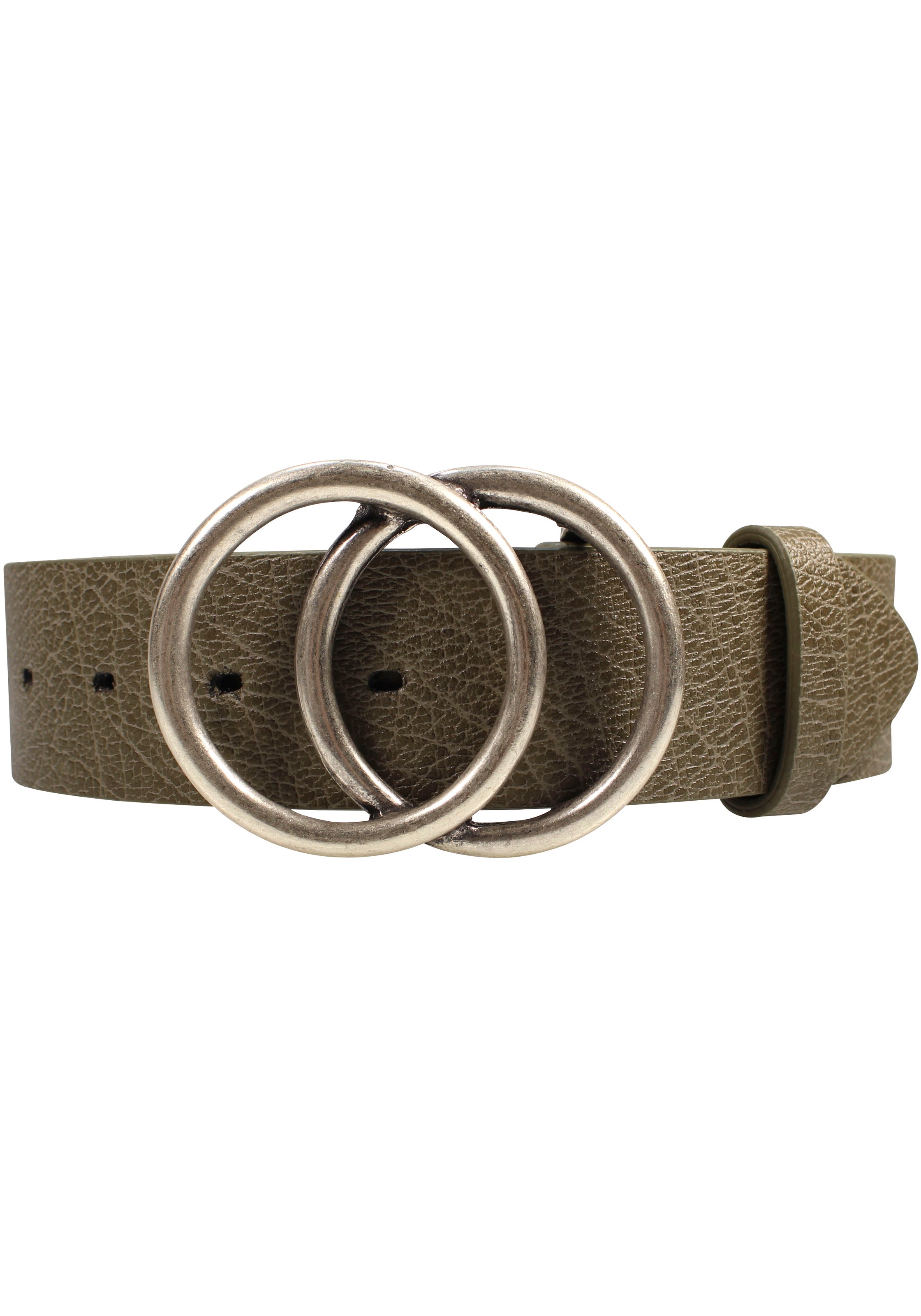 Rettungsring Gürtel Koppelgürtel Rettungsring Veganer Gürtel "AppleSkin" Schlamm 2 Kreise silberfarben