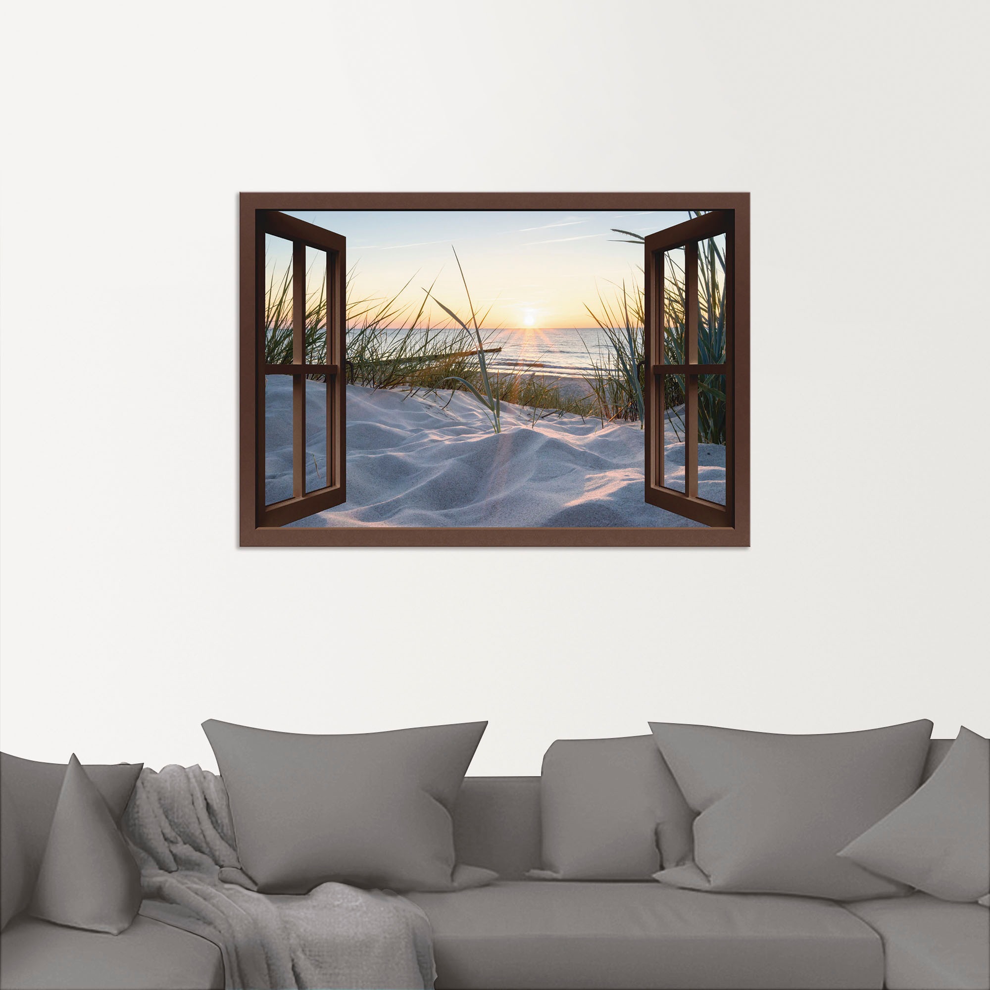 Artland Wandbild "Ostseestrand durchs Fenster" Meer Bilder 1 Stk. tlg. als Alubild, Leinwandbild in verschied. Größen