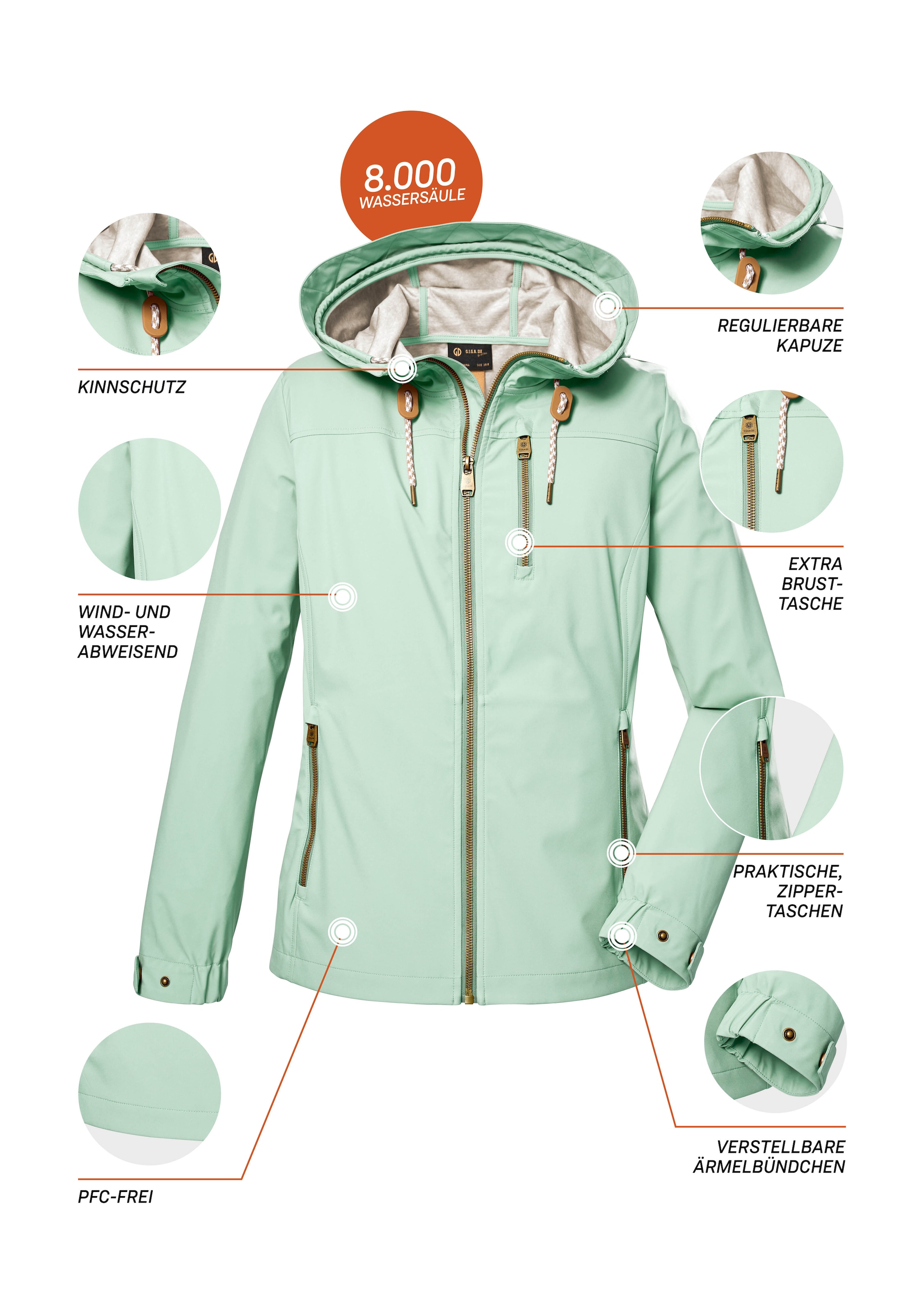 G.I.G.A. DX by killtec Softshelljacke »GS 24 WMN SFTSHLL JCKT«, Wasserabweisende Softshelljacke, verstellbare Kapuze, winddicht