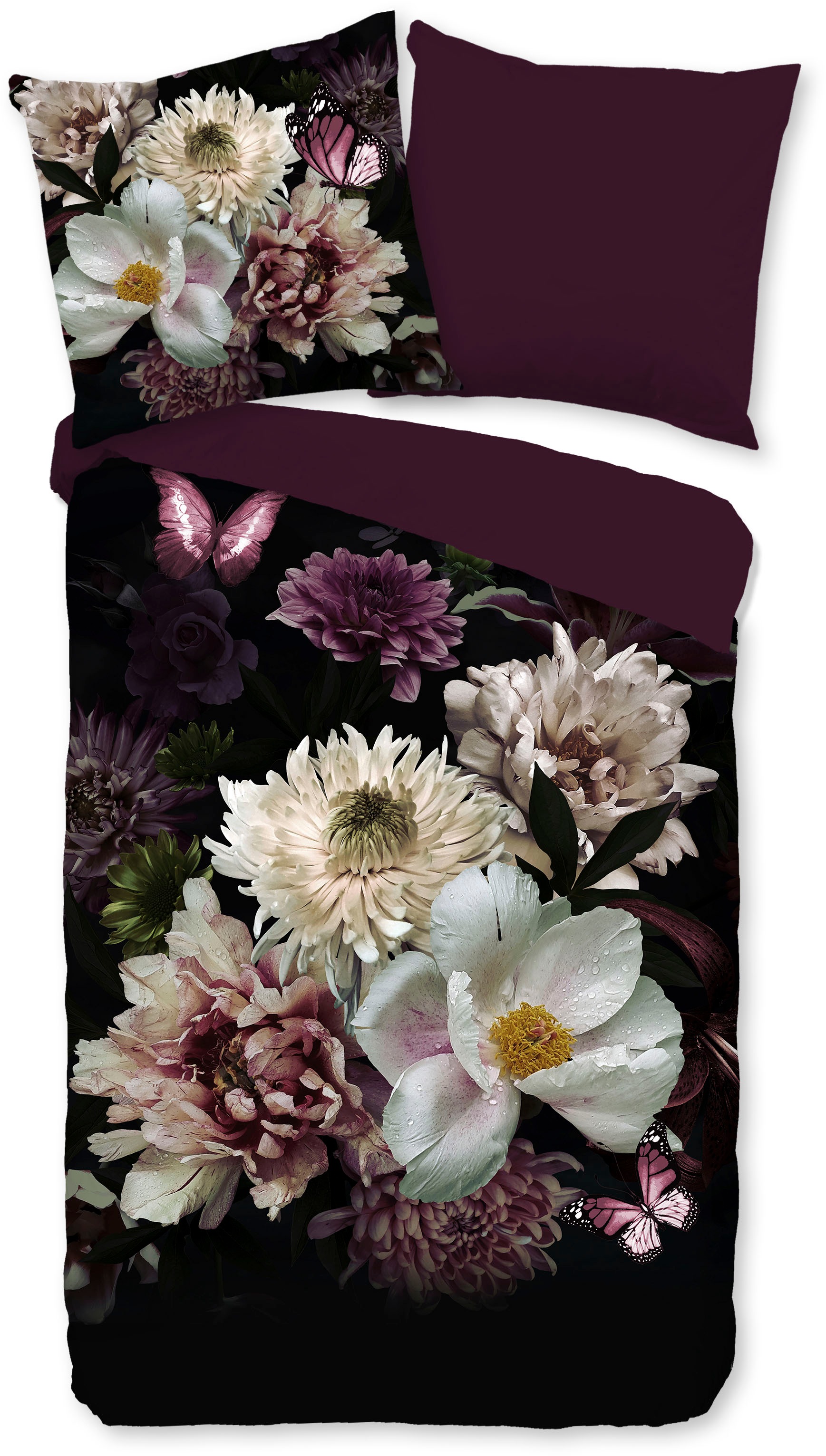 PURE luxury collection Wendebettwäsche »Marleen«, Mikrofaser, 135x200, Pflegeleicht, Reissverschluss, Wendeoptik, Blumen