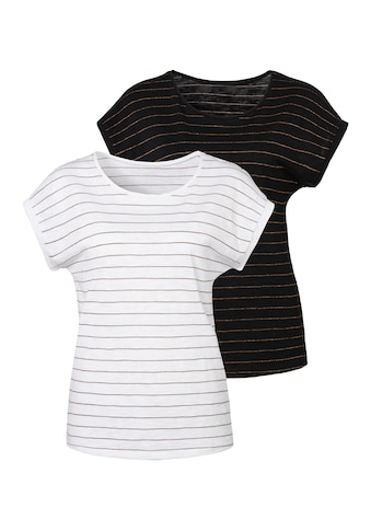 Vivance T-Shirt, (2er-Pack), mit kupferfarbenen Lurex-Streifen kaufen